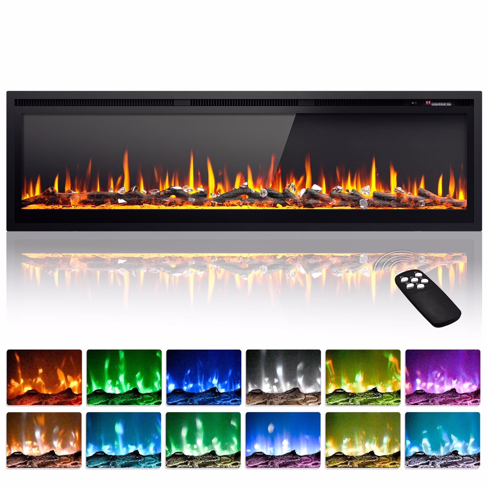 50 inch Indoor Electric Fireplace, Wall Mounted Recessed Freestanding Fireplace with Remote Control, Fireplace Heater with Adjustable Flame Color, Linear Fireplace with Timer(50") - Image 3