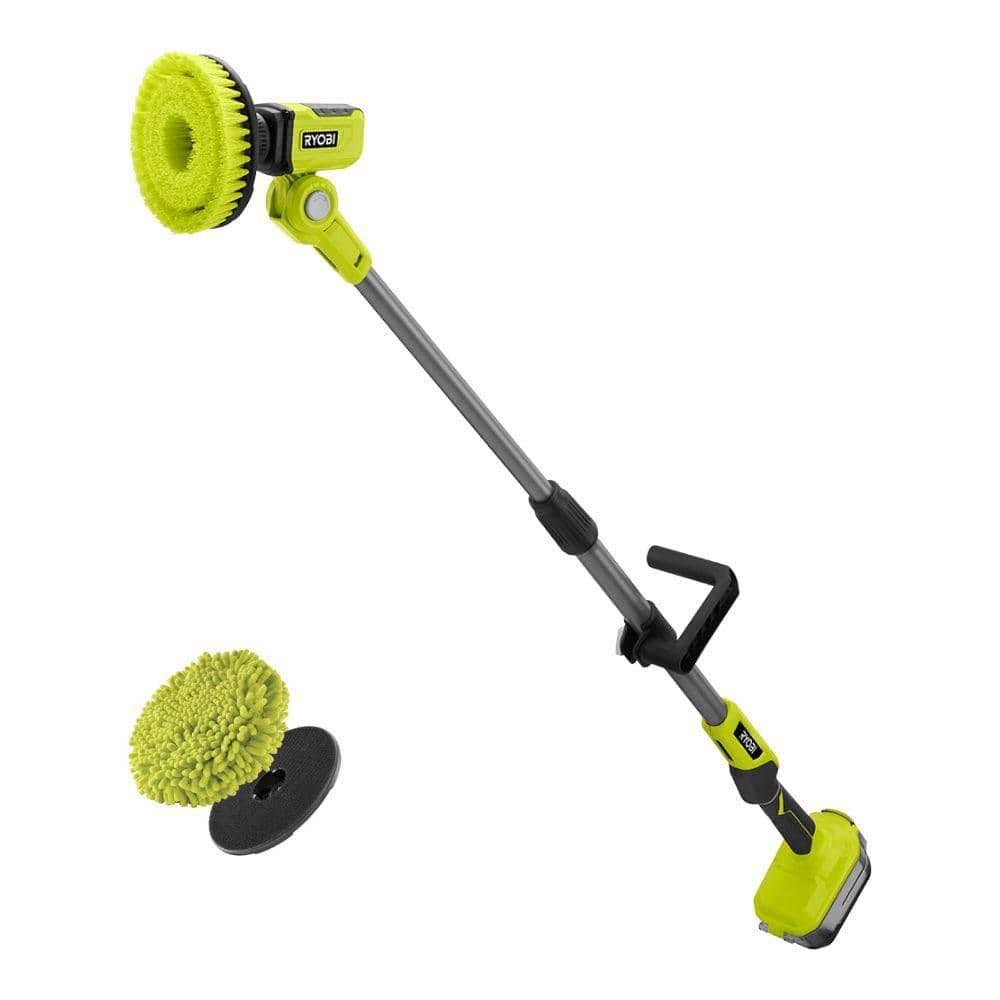 Ryobi One+ 18V Cordless Telescoping Power Scrubber (Tool Only) with 6 in. Knit Microfiber Kit