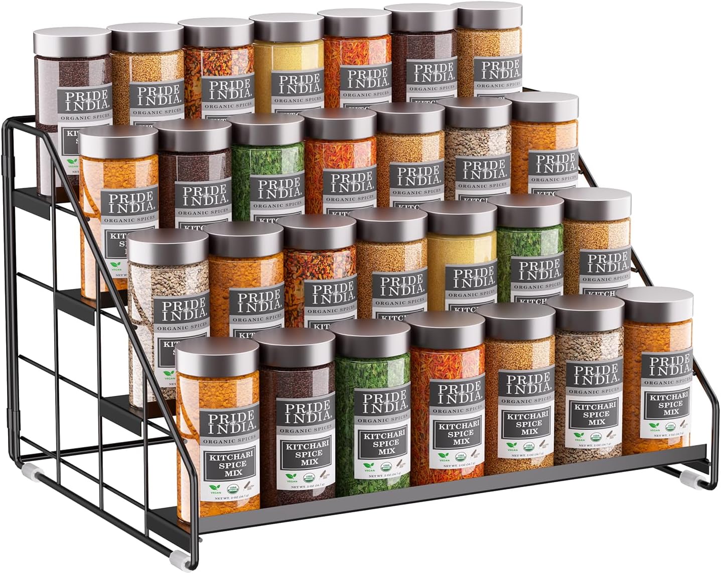 Spice Rack Organizer for Cabinet, 4-Tier Spice Rack Organizer, Tiered Adjustable Spice Shelf for Kitchen Countertop Organization, Bright Black