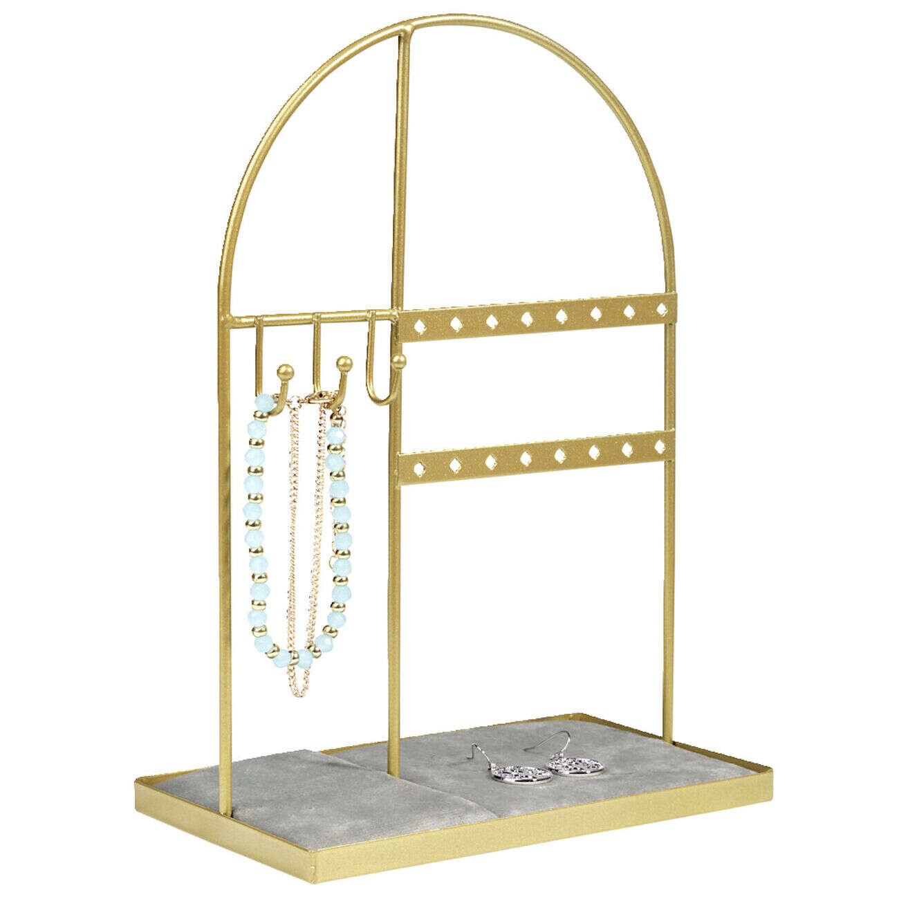 Porte-bijoux velours et métal doré ou noir 18x10xH25cm (2 modèles)