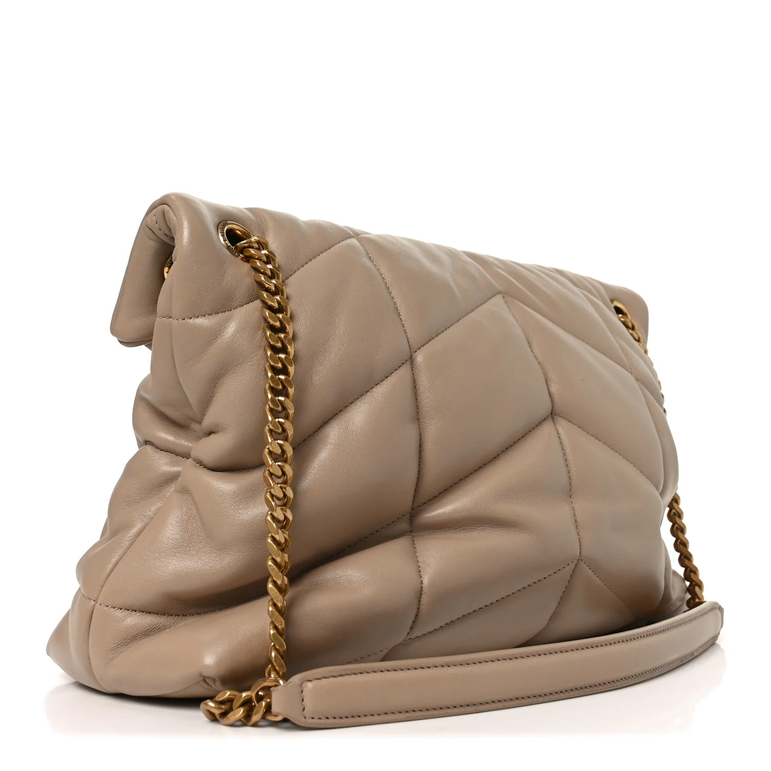 Lambskin Quilted Small Loulou Puffer Monogram Chain Satchel Dark Beige