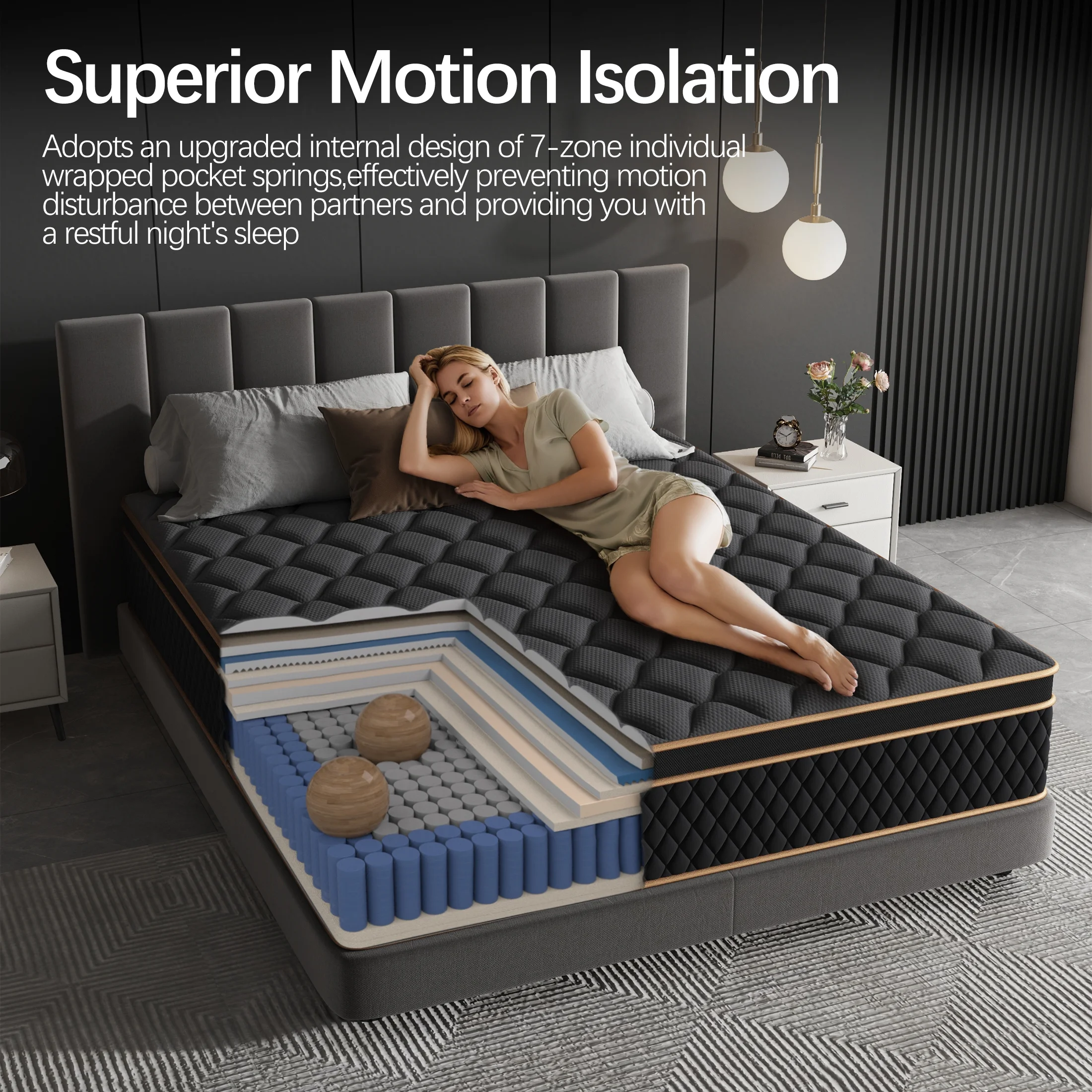 12 inch Queen Mattress in a Box, Individual Pocket Spring Mattress with Motion Isolation, Pressure Relief Edge Support, Medium, Euro Top(Queen/12 in) - Image 5