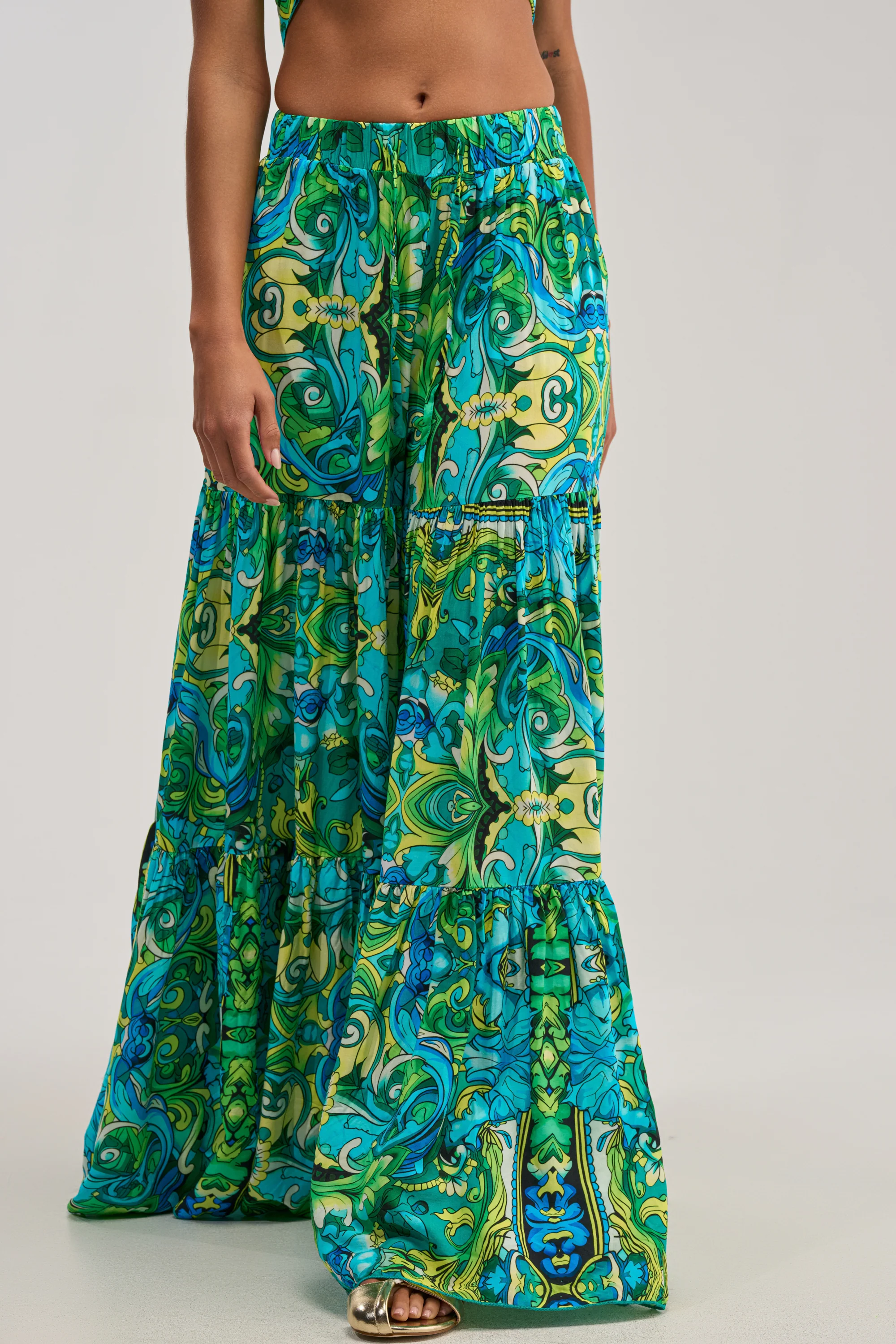 INTO THE GARDEN PALAZZO PANT IN GREEN MULTI - Akira Store