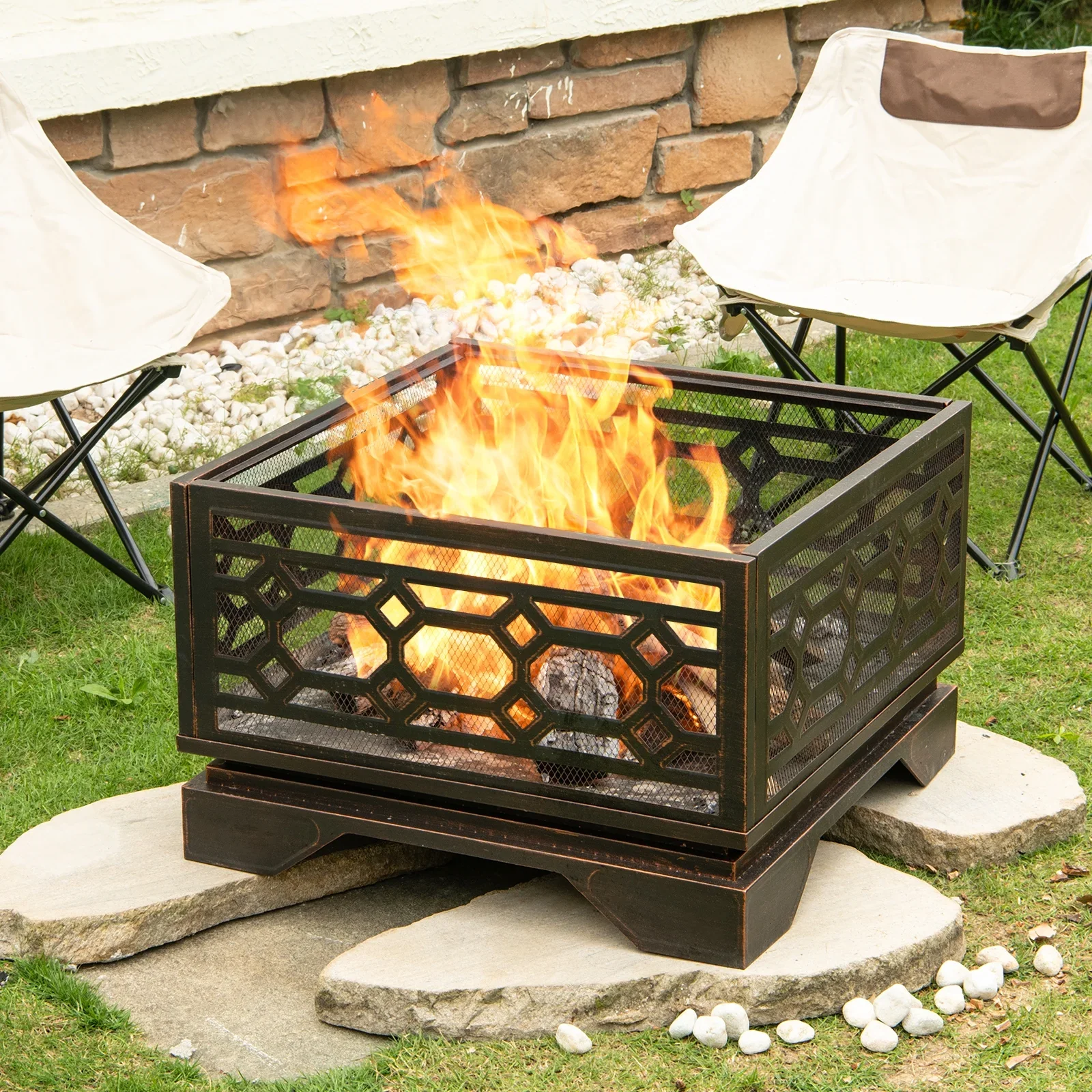 MistMo 26�� Square Wood Burning Fire Pit for Outdoor Patio Garden