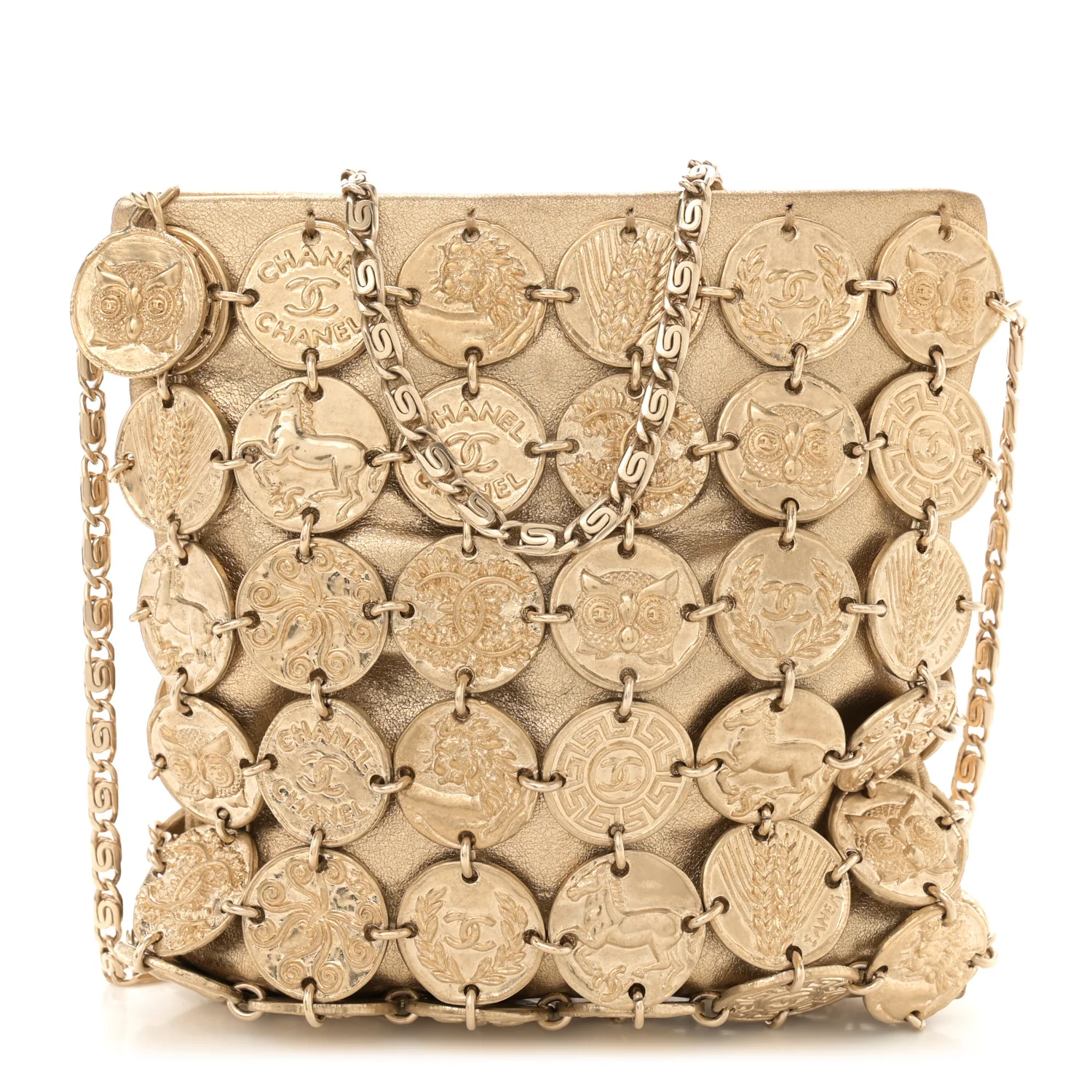 Metallic Calfskin Medallion Shoulder Bag Gold