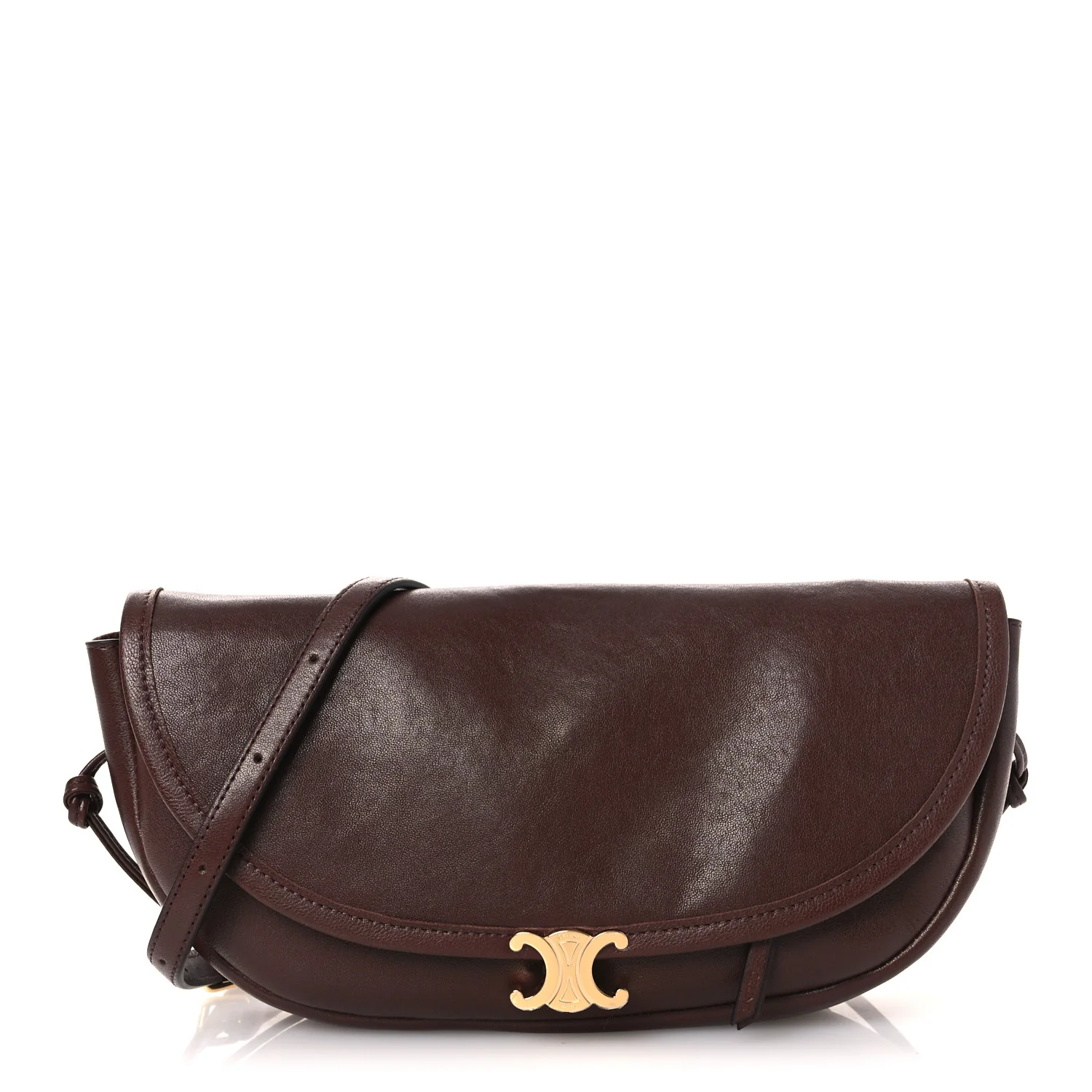 Shiny Lambskin Soft Triomphe Little Half Moon Bag Brick