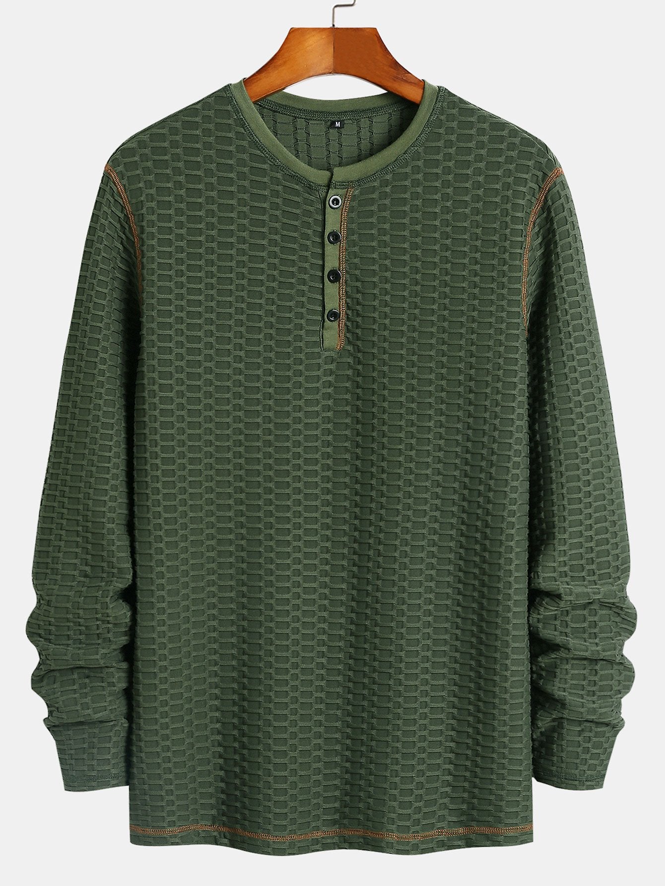 T-shirt Henley à manches longues et coupe ajustée en maille texturée