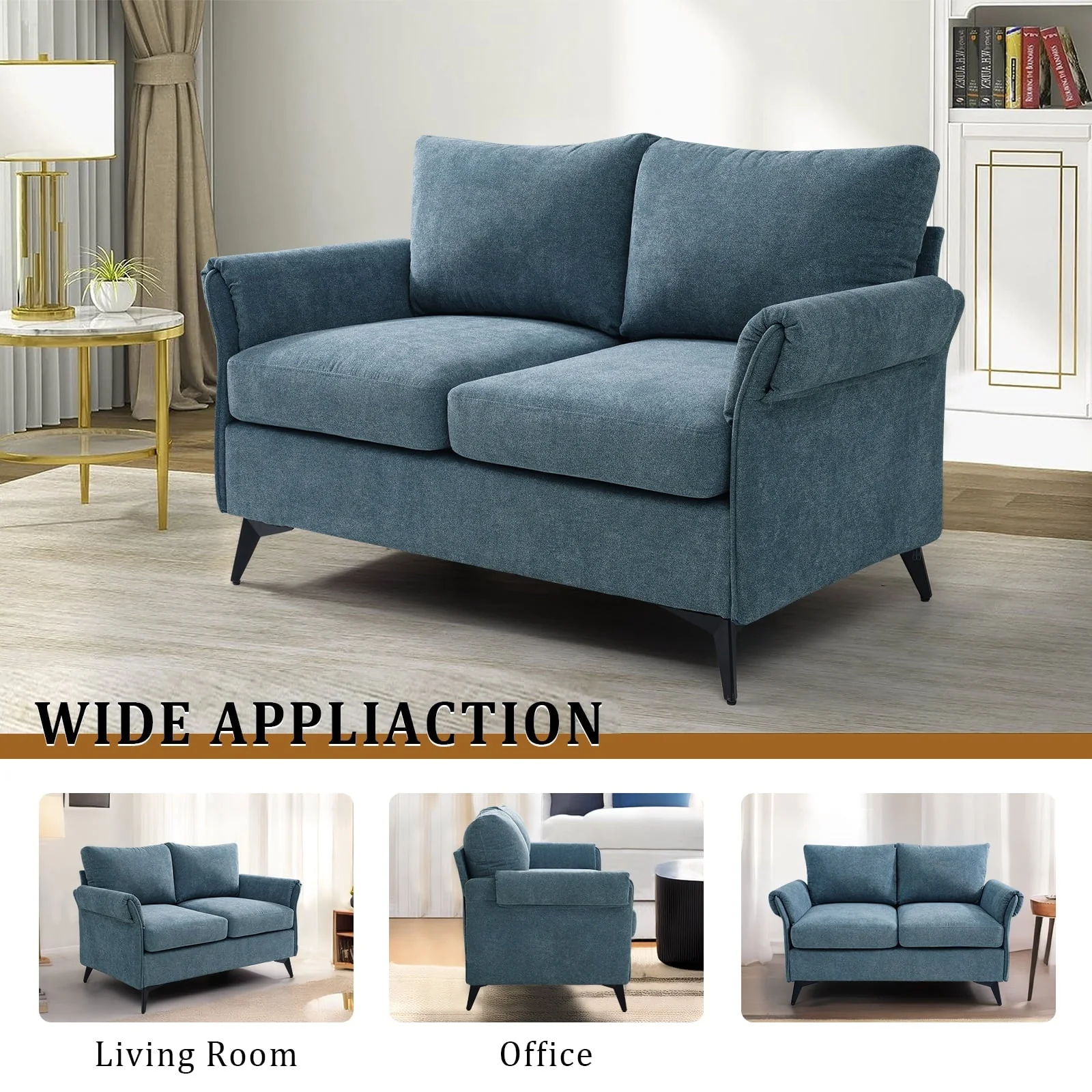 Fairyland Modern Sofa for Living Room, Small Loveseat for Small Space, Easy to Install, Blue(Beige)