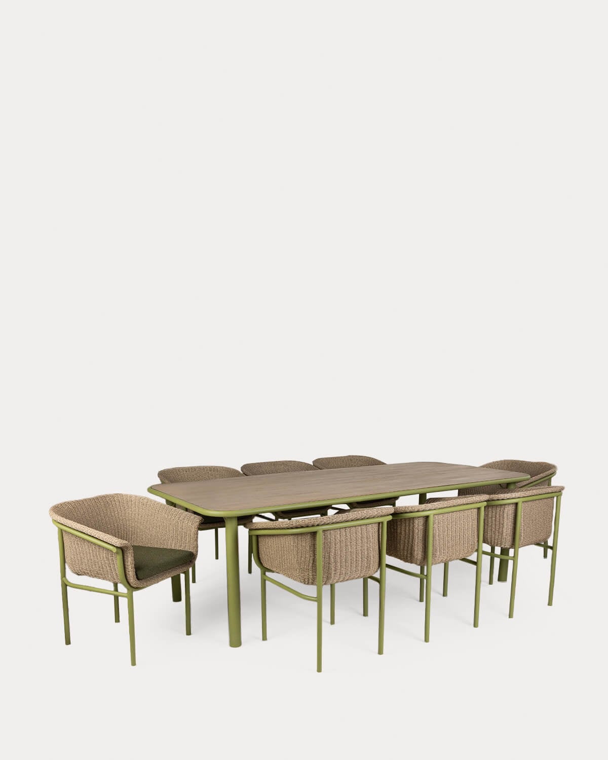 Caitlyn - Set de Mesa de Comedor Rectangular (240x110 cm) y 8 Sillas de Madera de Acacia y Metal Caitlyn