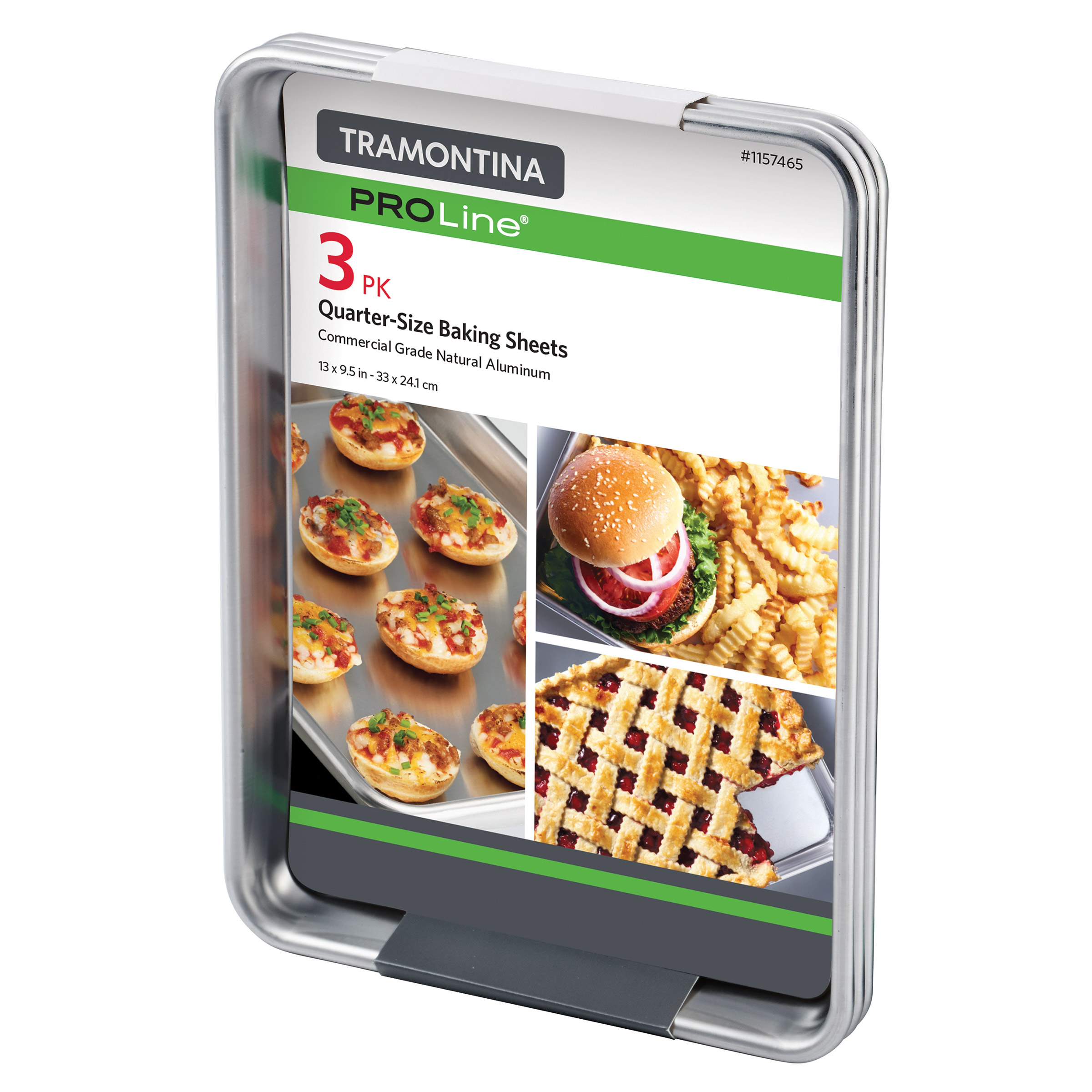 Tramontina Aluminum Baking Sheet Pan, Quarter Size, 9.5'L x 13'W, 3 Ct