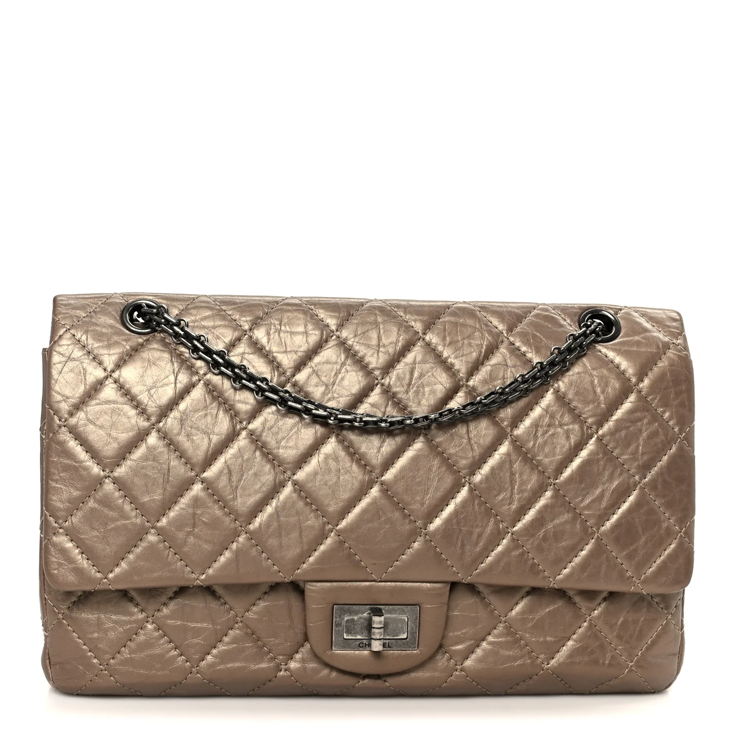 Metallic Aged Calfskin Quilted 2.55 Reissue 227 Flap Dark Gold