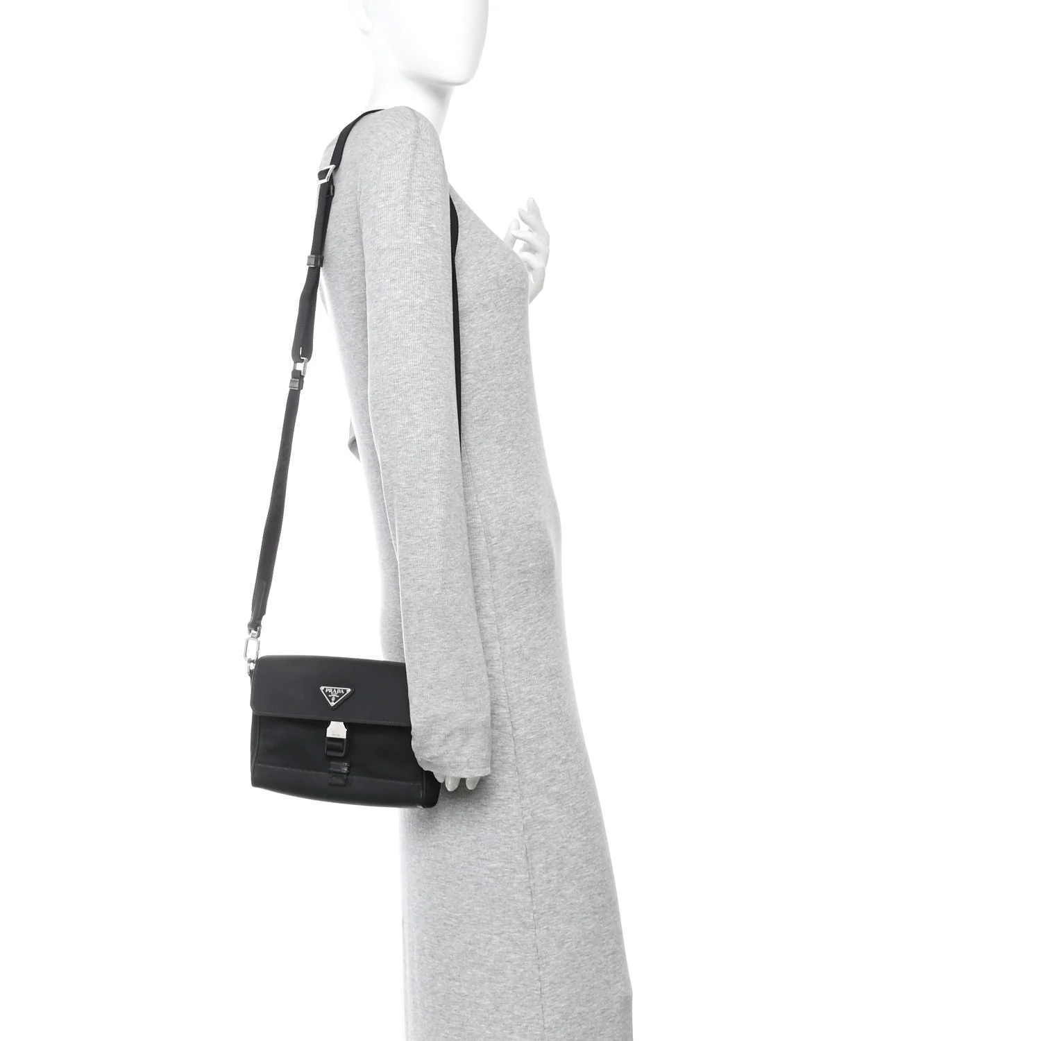 Re-Nylon Saffiano Triangle Shoulder Bag Black