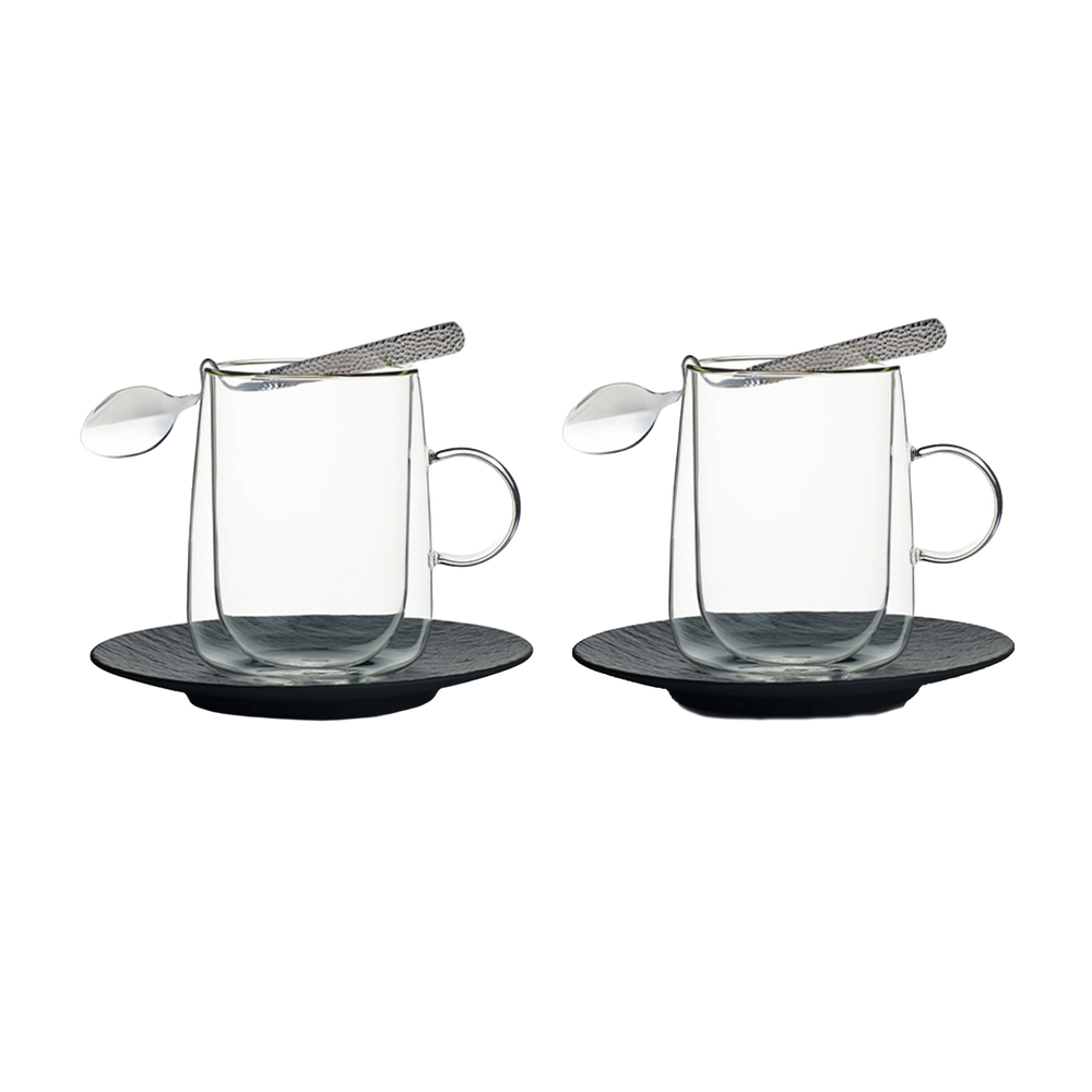 Manufacture Latte glass with handle - Black, Premium Porcelain