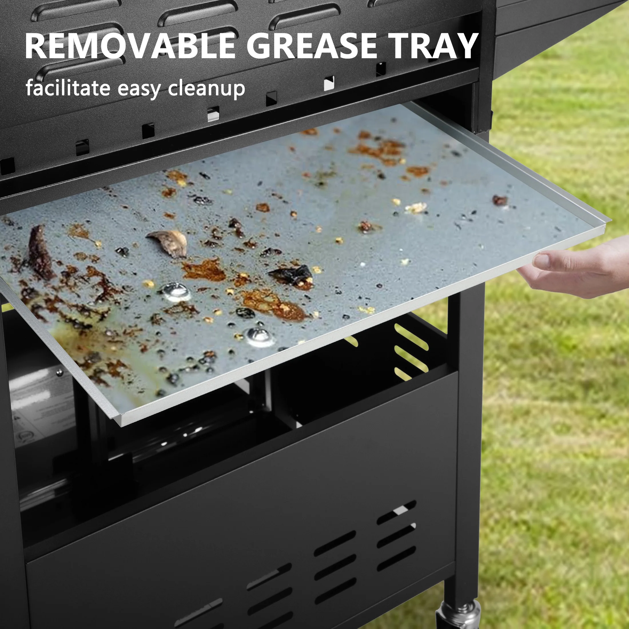 4 Burner BBQ Propane Gas Grill, Stainless Steel 40,000 BTU Patio Garden Barbecue Grill with Folding Side Tables, Cleaning Brush Thermometer, Perfect for Camping, Outdoor Cooking(4-Burner) - Image 9