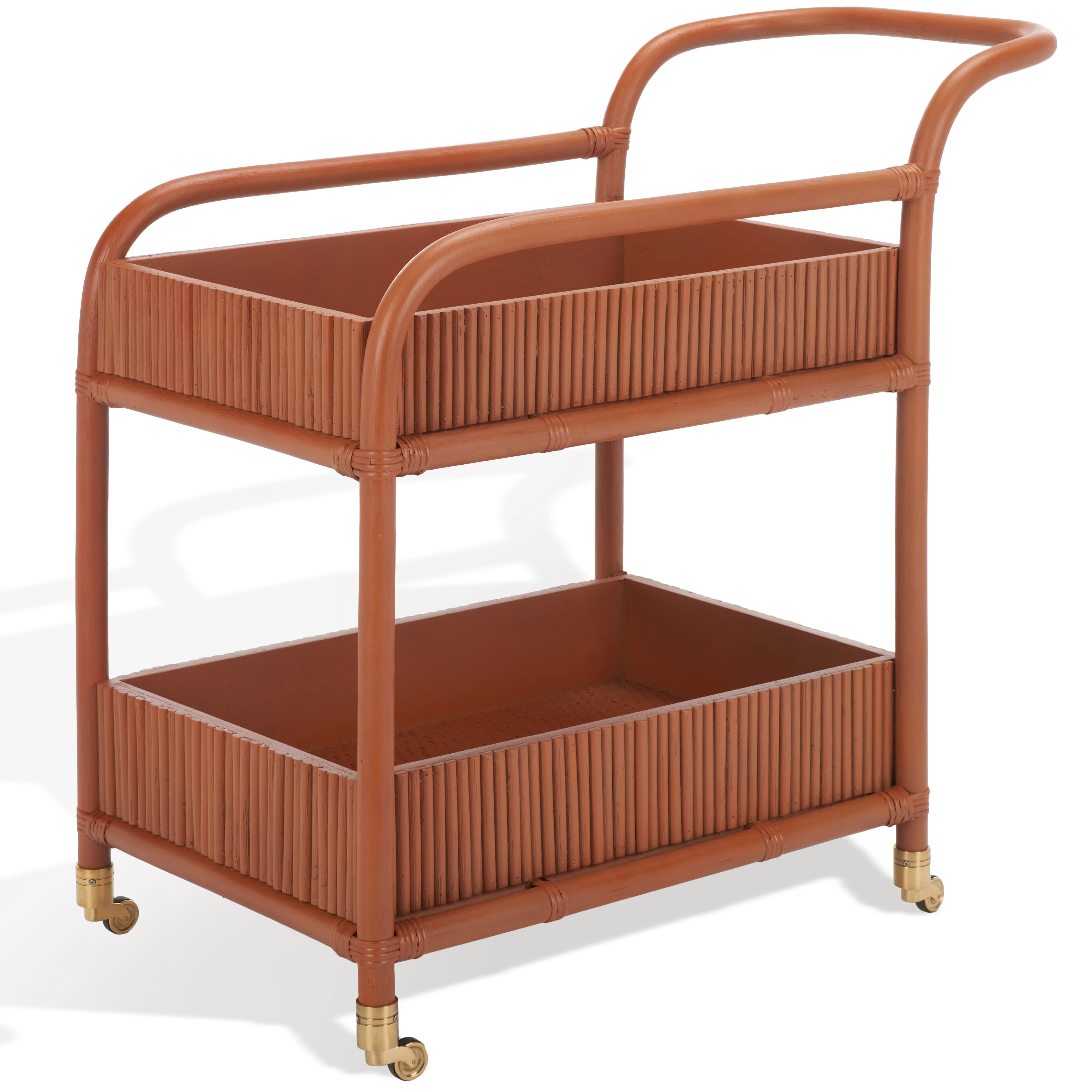 SAFAVIEH Couture Barnette Modern 2 - Tier Wheeled Rattan Pole Bar Cart, Amber