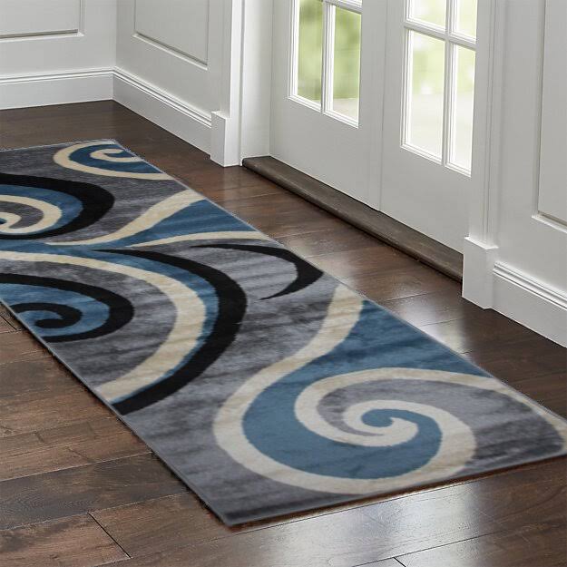 Orren Ellis Calista Swish Gray/Blue Area Rug Red