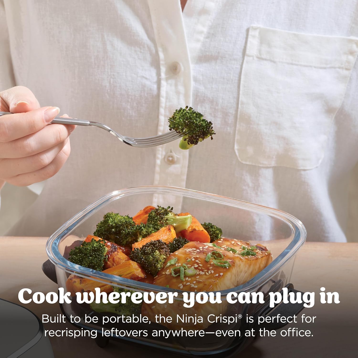 Ninja Crispi Glass Air Fryer, 4-in-1, Stone, FN101ST| Max crisp, bake, air fry, recrisp, 450F max, 4 Qt and 6 Cup containers, PFAS-free glass
