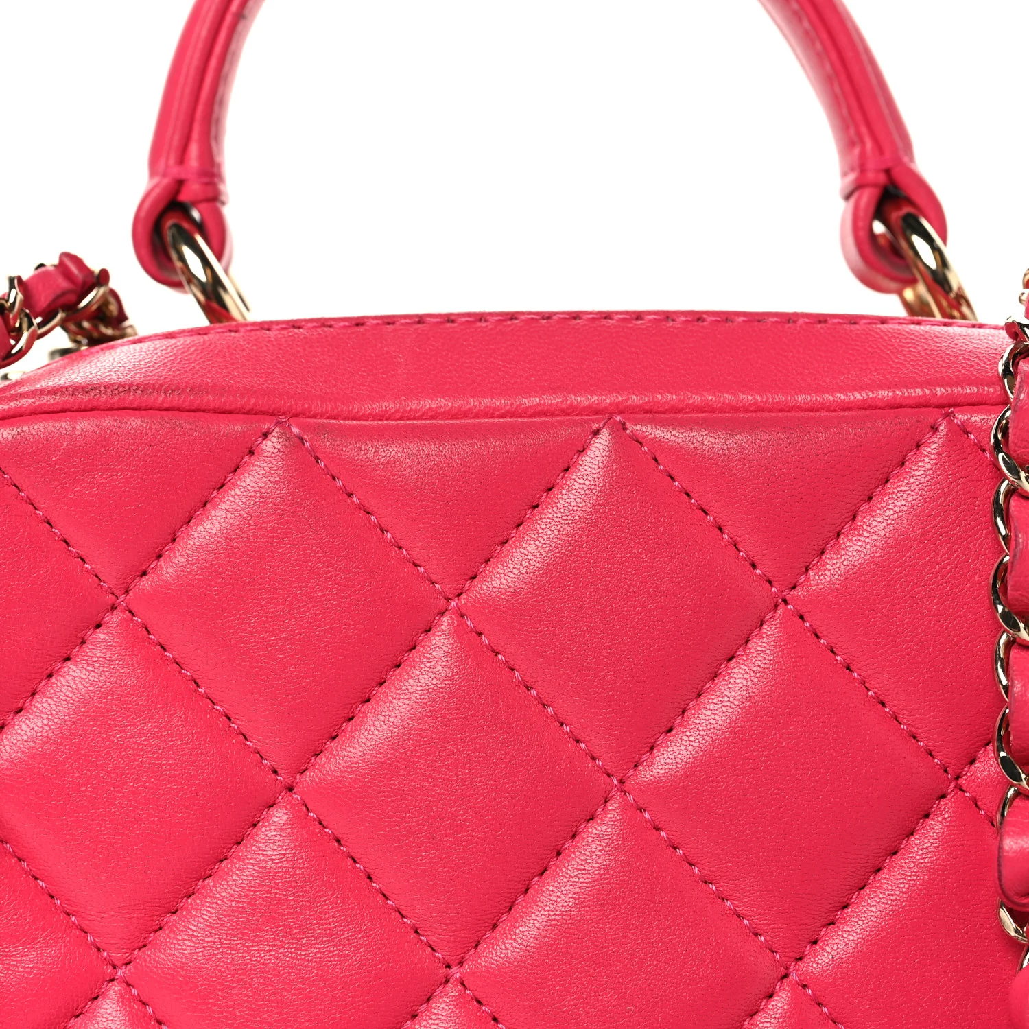 Lambskin Quilted Small Trendy CC Bowling Bag Pink