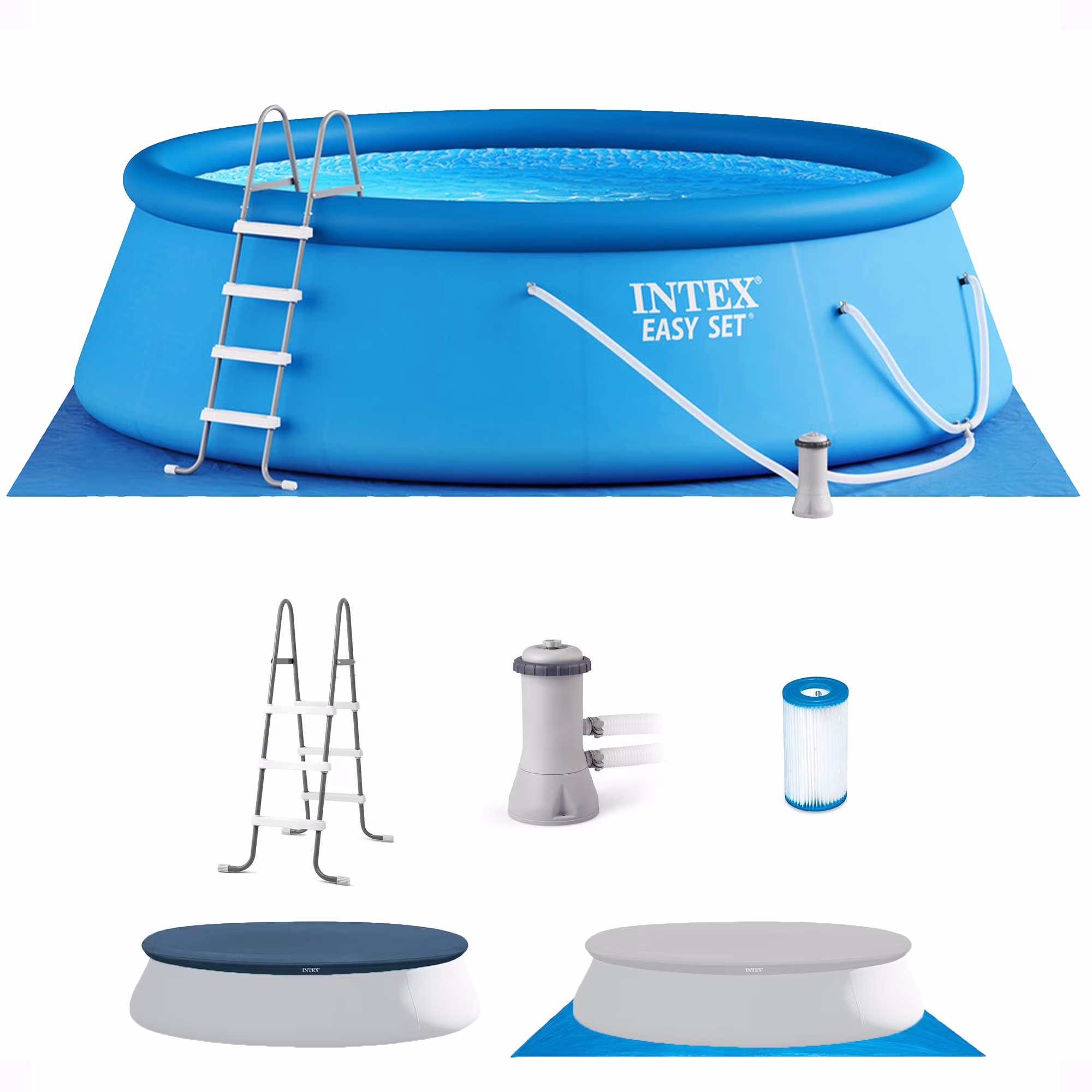 Easy Set 15ft x 48in Inflatable Pool Set Filter Pump Accessories(15 ft/Blue + Filter Pump Accessories)