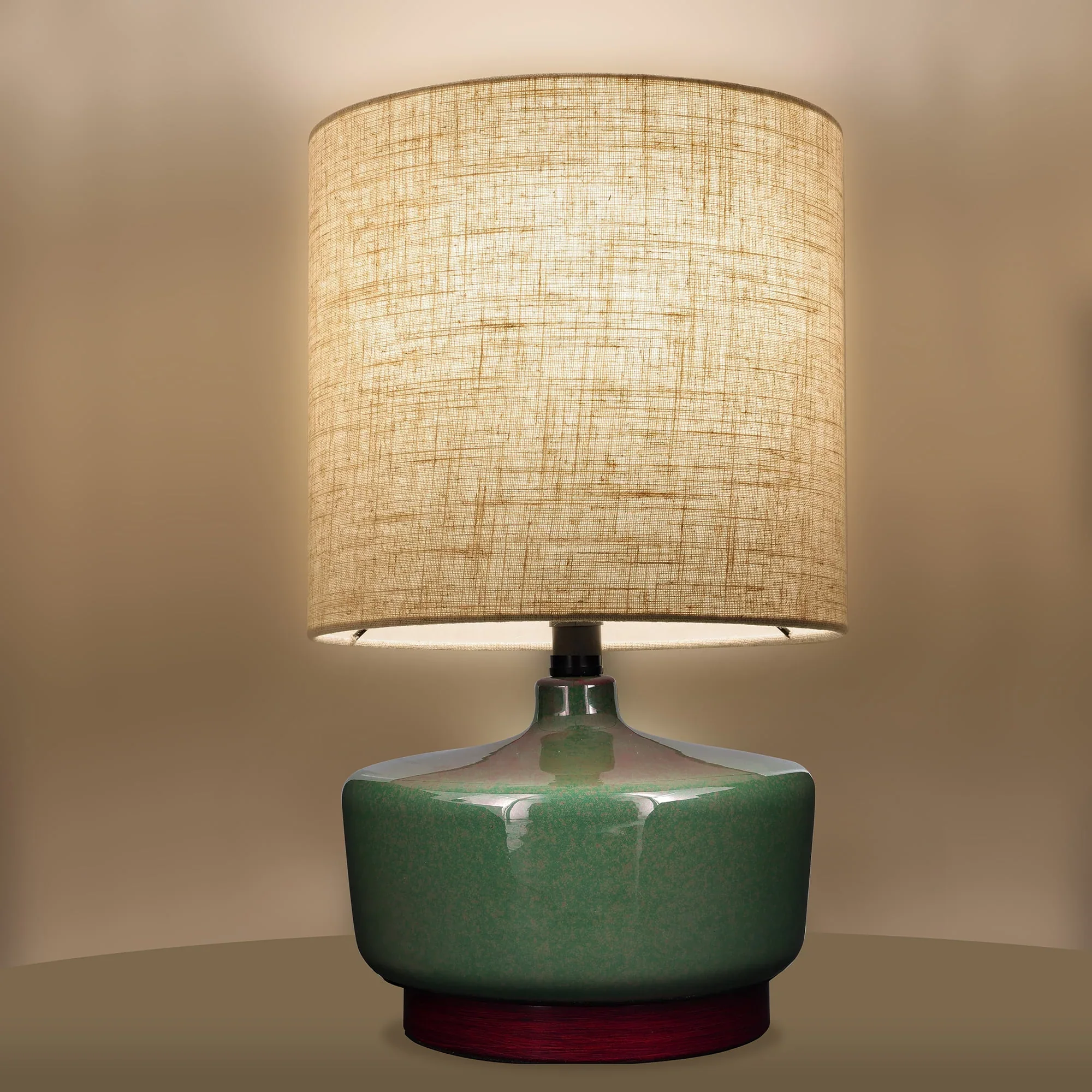 Better Homes & Gardens Modern Mid-Century Ceramic Table Lamp with Wood Base, 17H
