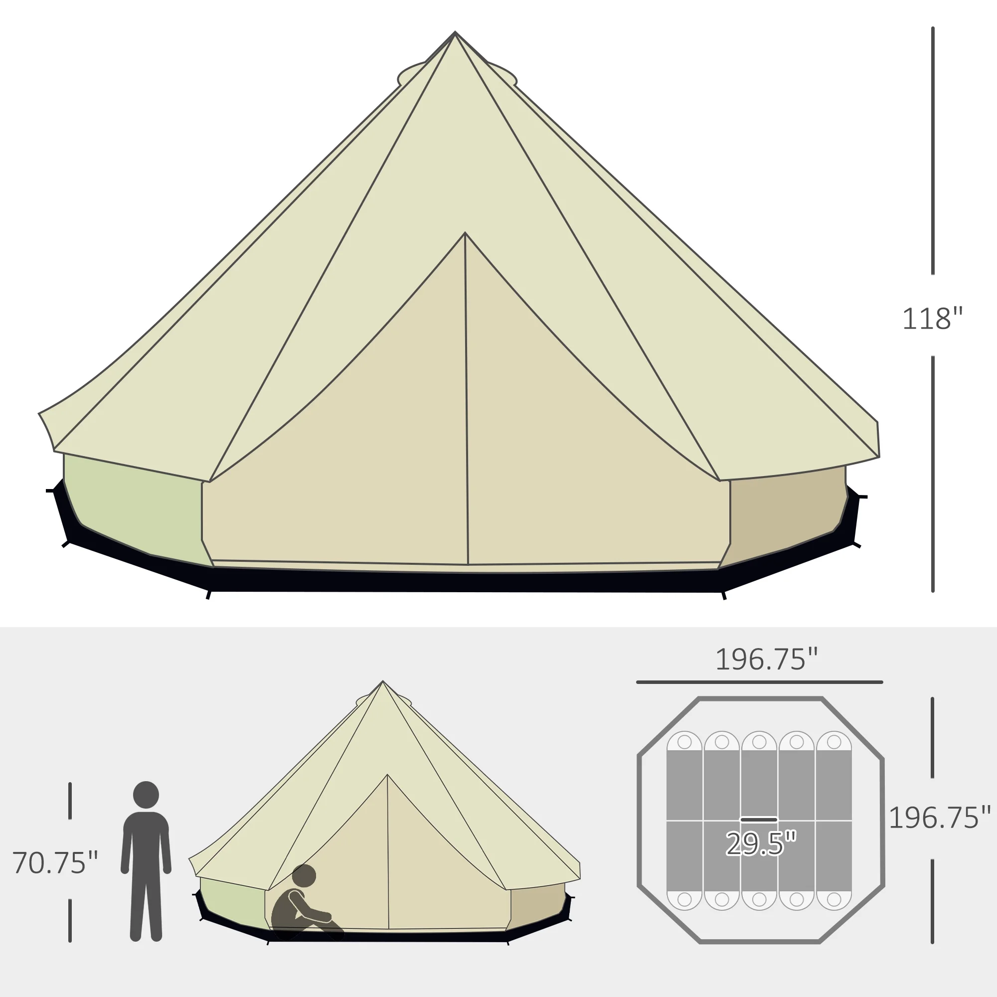 10 Person Waterproof Camping Tent Yurt with Unique Style, Spacious Interior, Breathable Waterproof Design, 16' x 16' x 10' Image 8