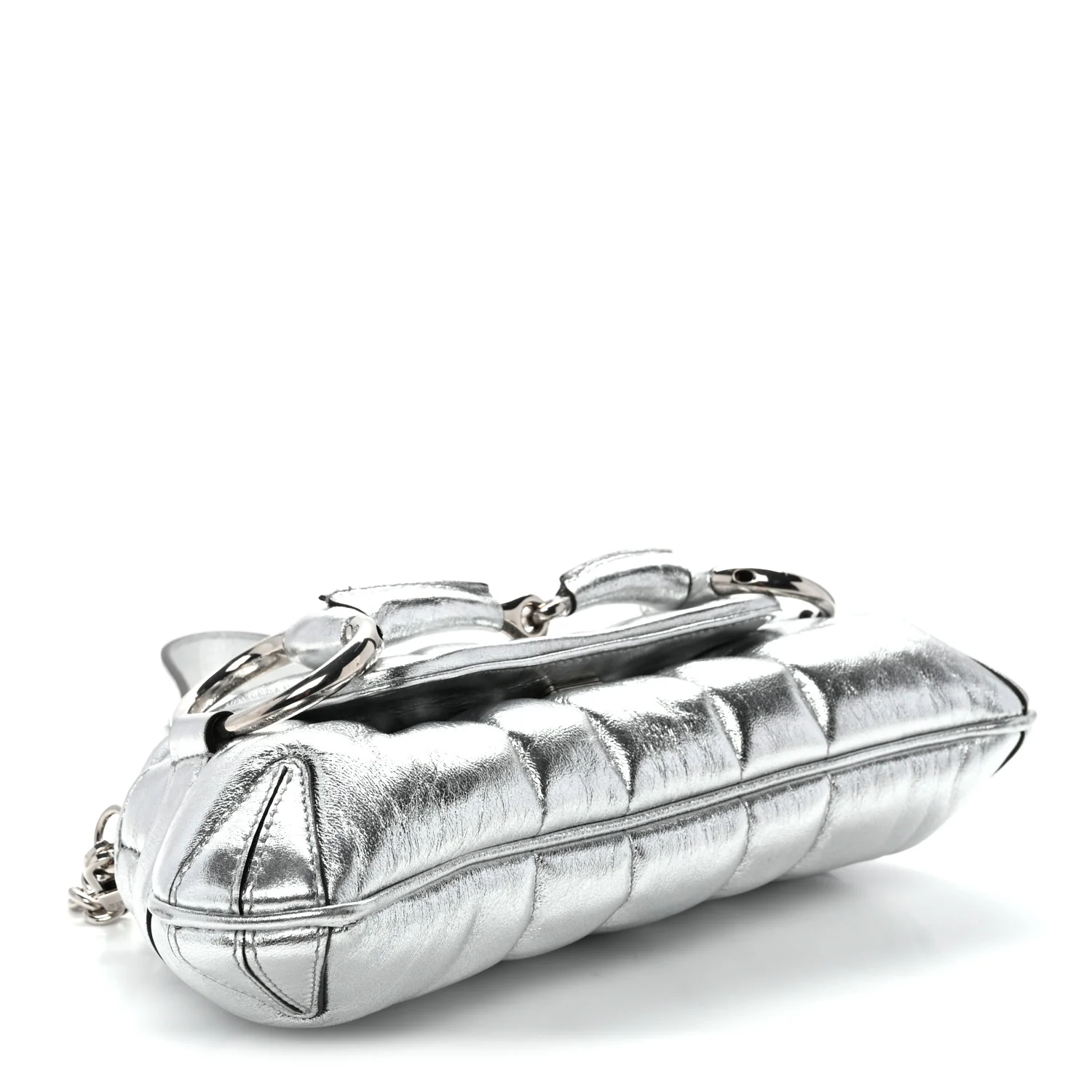 Metallic Nappa Vertical Matelasse Small Maxi Horsebit Chain Shoulder Bag Silver