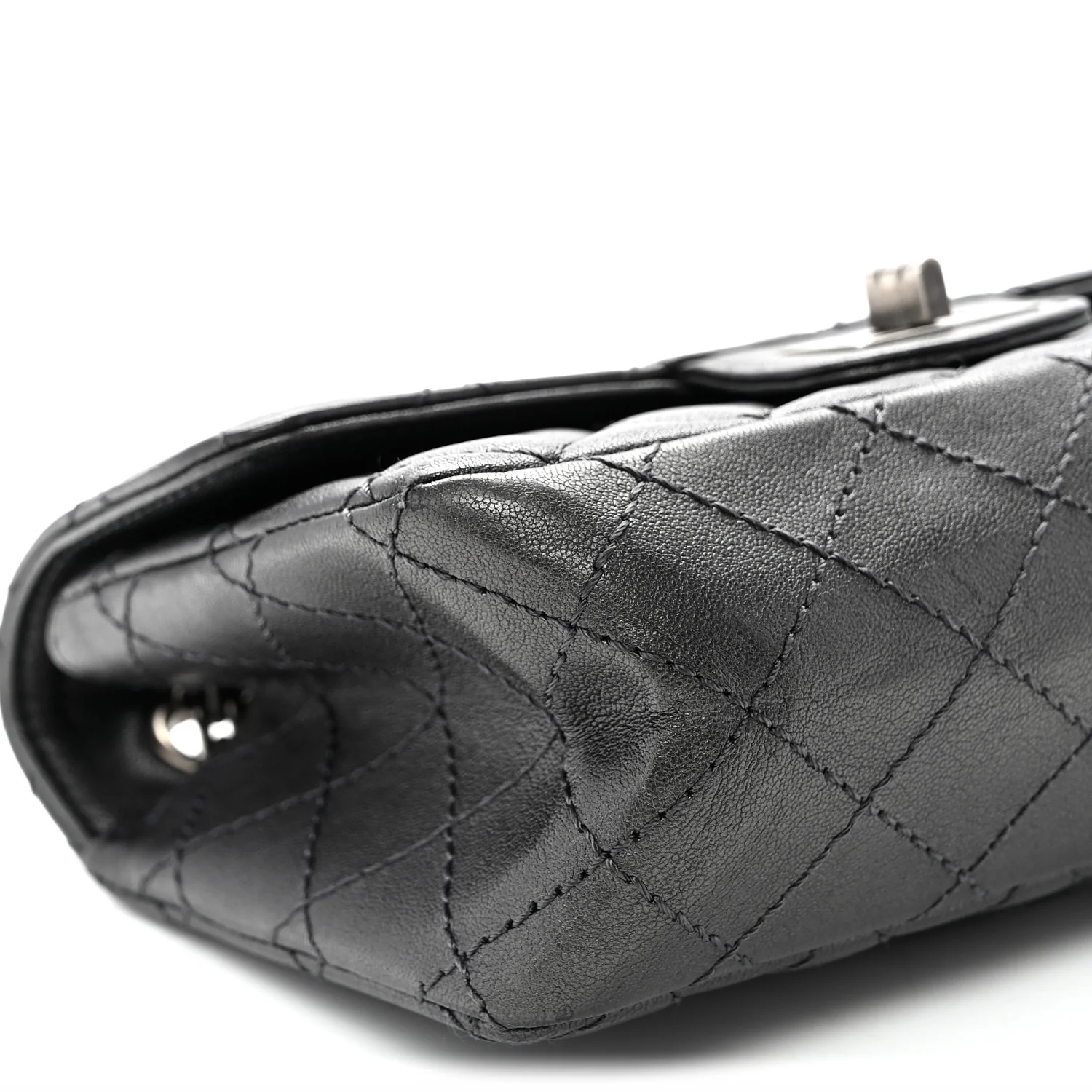 Metallic Sheepskin Quilted 2.55 Reissue Mini Flap Dark Silver