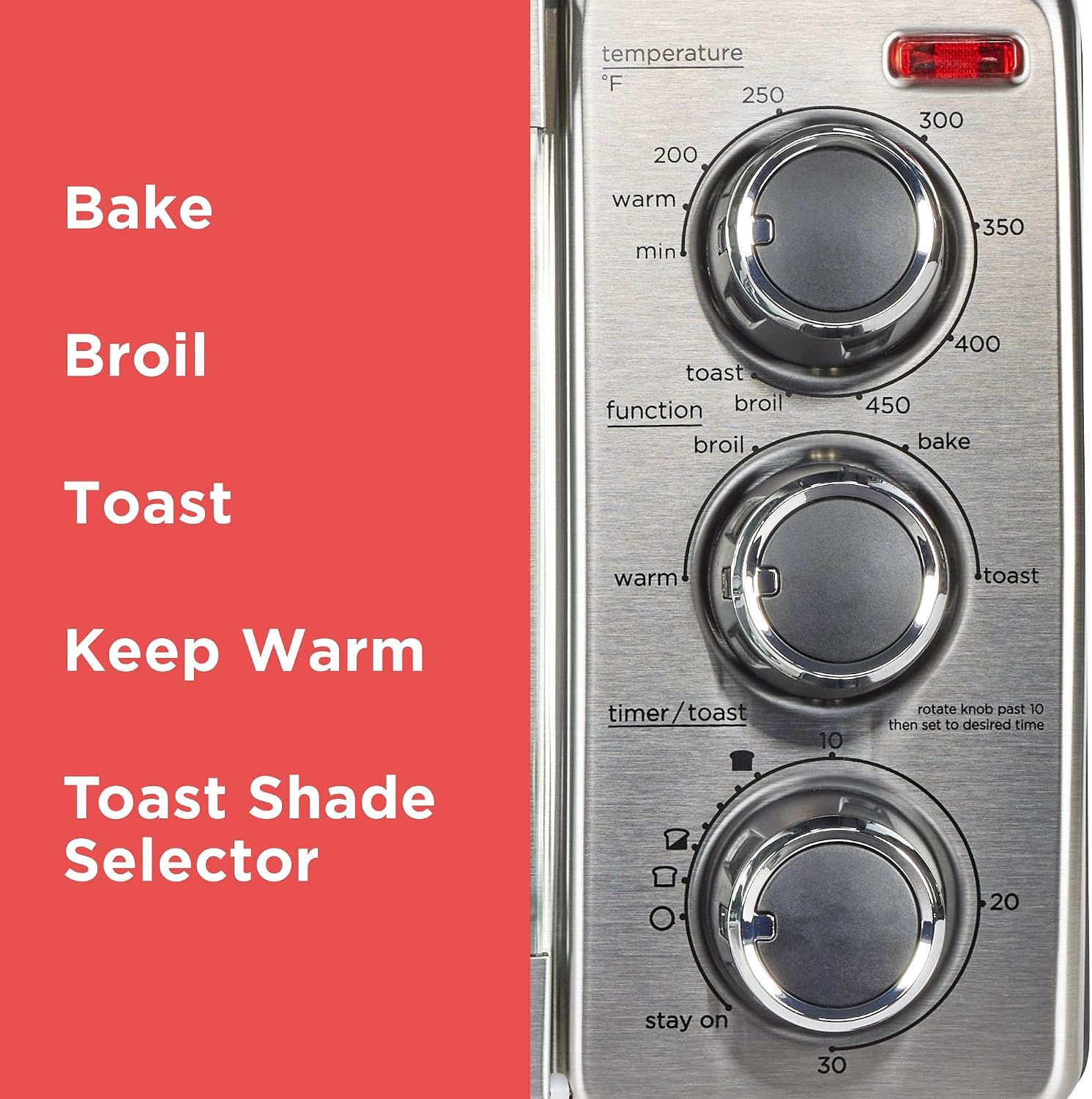 BLACK+DECKER TO1313SBD Toaster Oven, 15.47 Inch, Silver| Compact convection oven fits a 9-inch pizza with timer, stay-on function and removable crumb tray