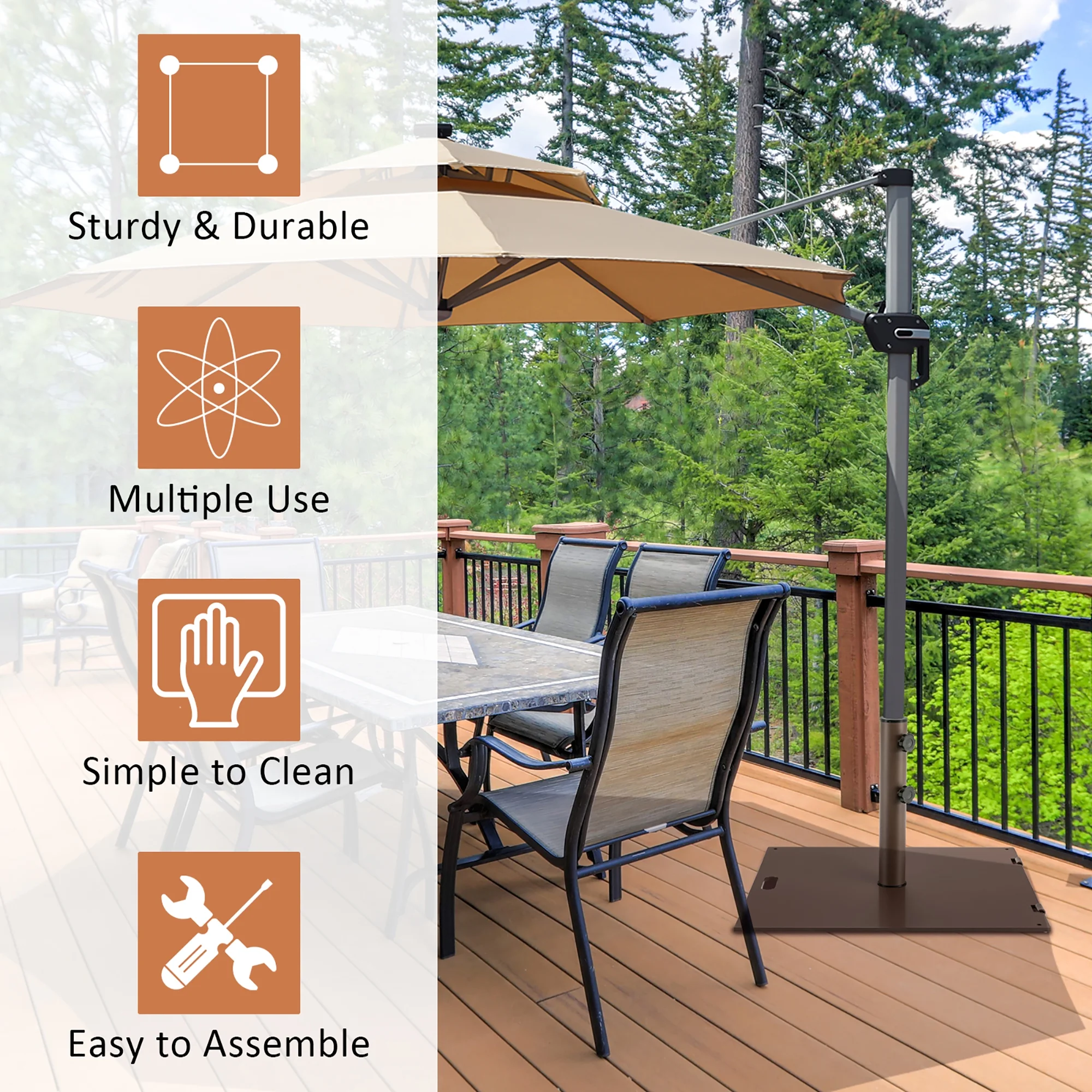 Costway 50LBS Patio Square Umbrella Base Stand Market Umbrellas Handle Wheels