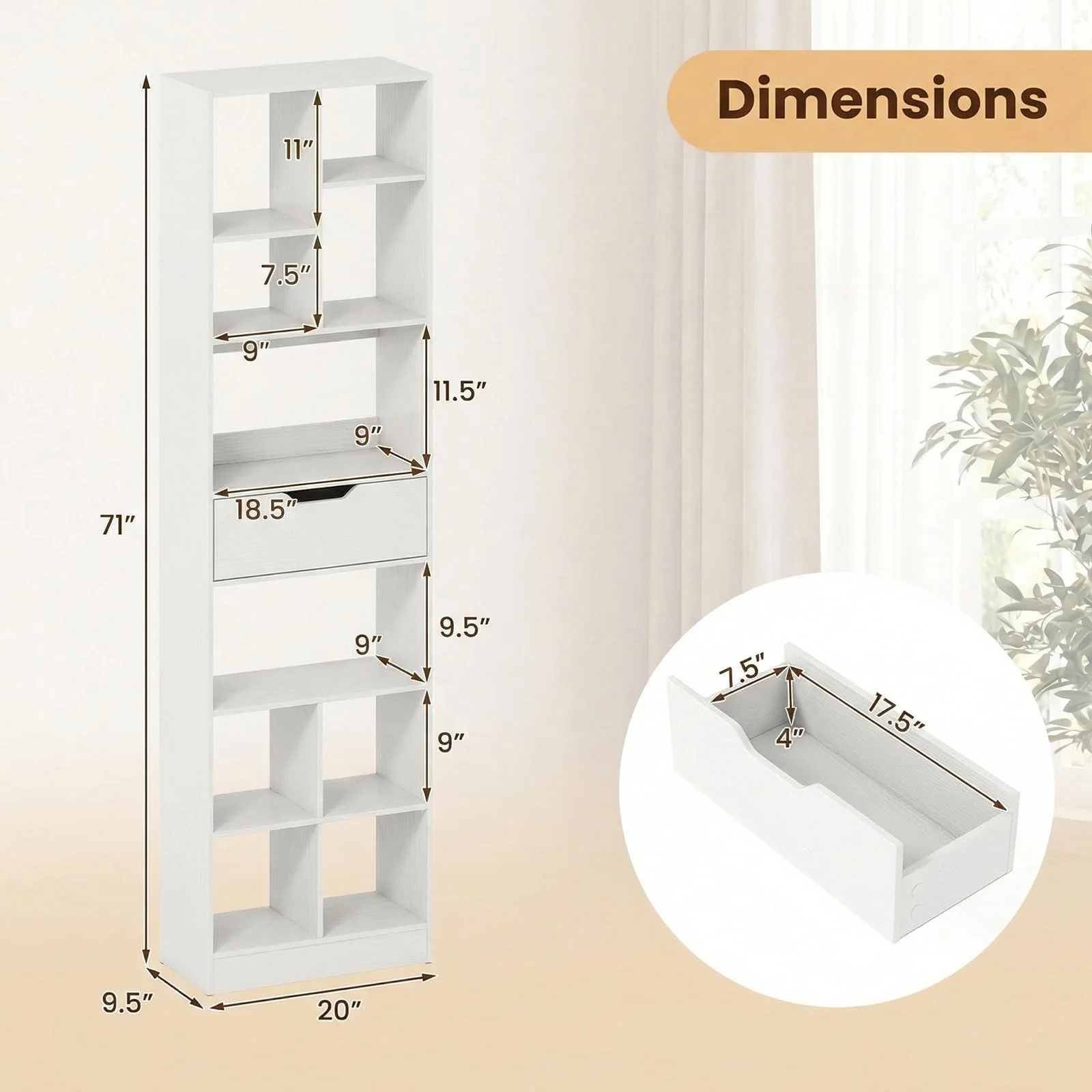 Tangkula 71” Tall Open Bookcase with Drawer(1/2)