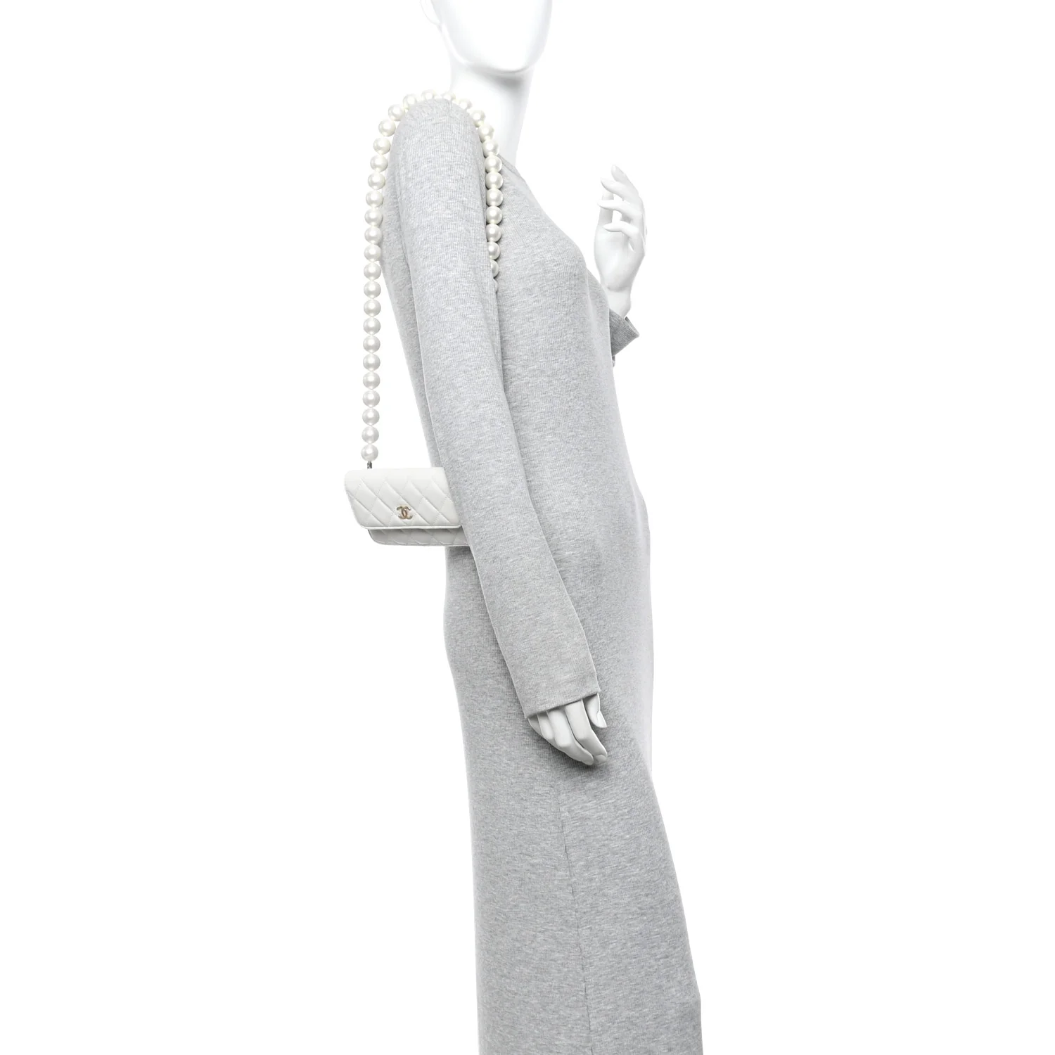 Calfskin Quilted Maxi Pearls Clutch With Chain  White