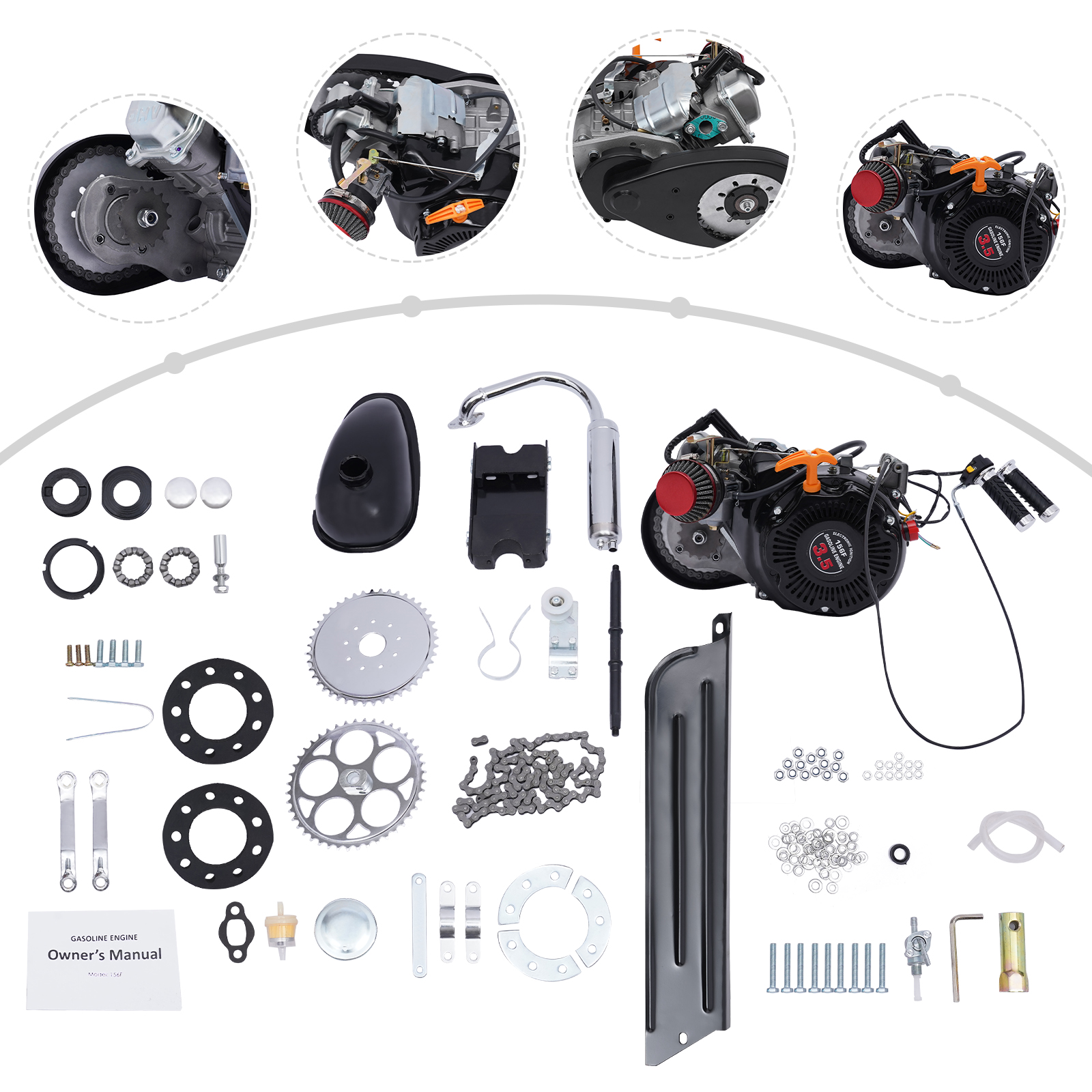 Full Set 100CC 4-Stroke Bicycle Engine Kit Gas Motorized Motor Bike Modified Engine Conversion Kit Chain Drive 3HP 3600Rpm - Image 7