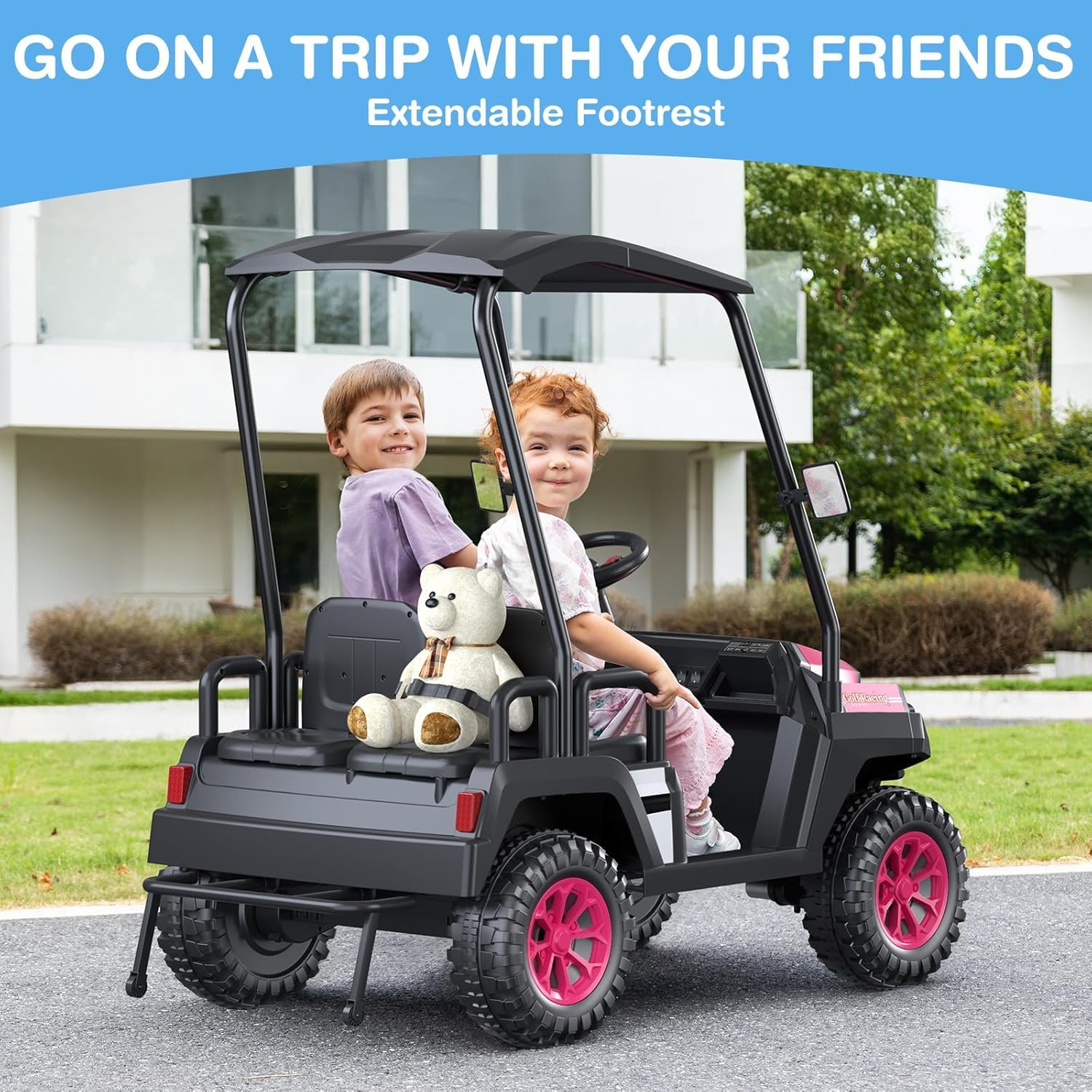 Voiturette de golf pour enfants R9 24V avec télécommande et auvent amovible