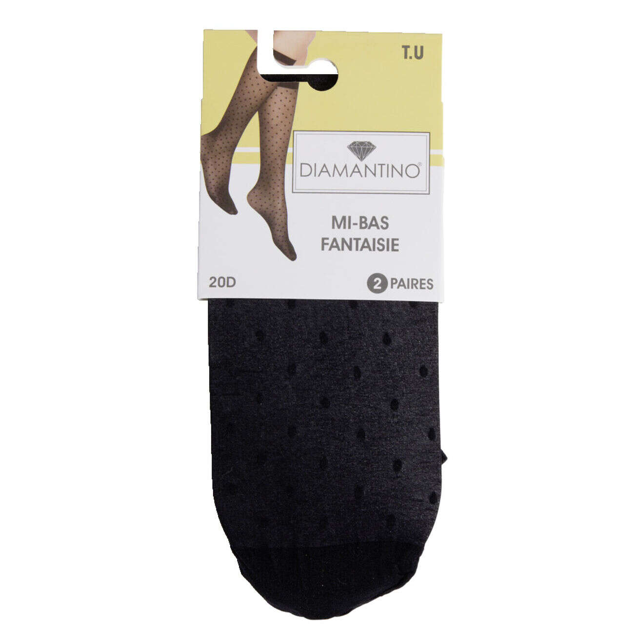 Lot de 2 paires de mi-bas noir femme polyamide et tulle fantaisie 20D