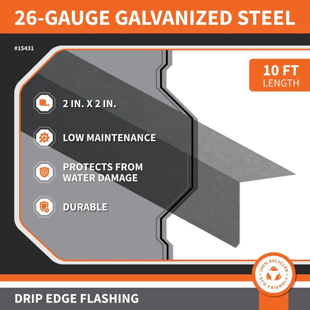 Galvanized Nosing Drip (Drip Edge Flashing) 26-Gauge 2 in. x 2 in. Mill Finish