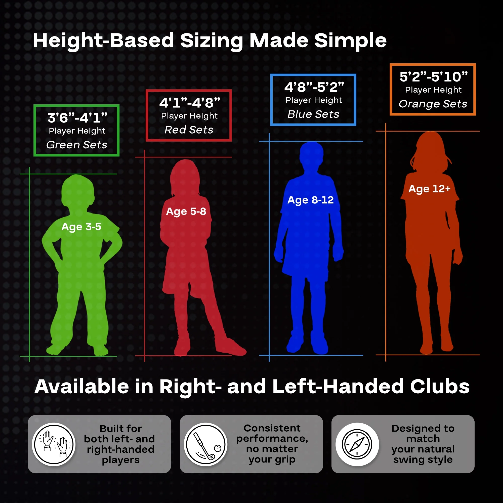 PGA Tour Right - Handed 10 Piece Kids Golf Club Stand Bag Set; Player Height 4'8 - 5'2