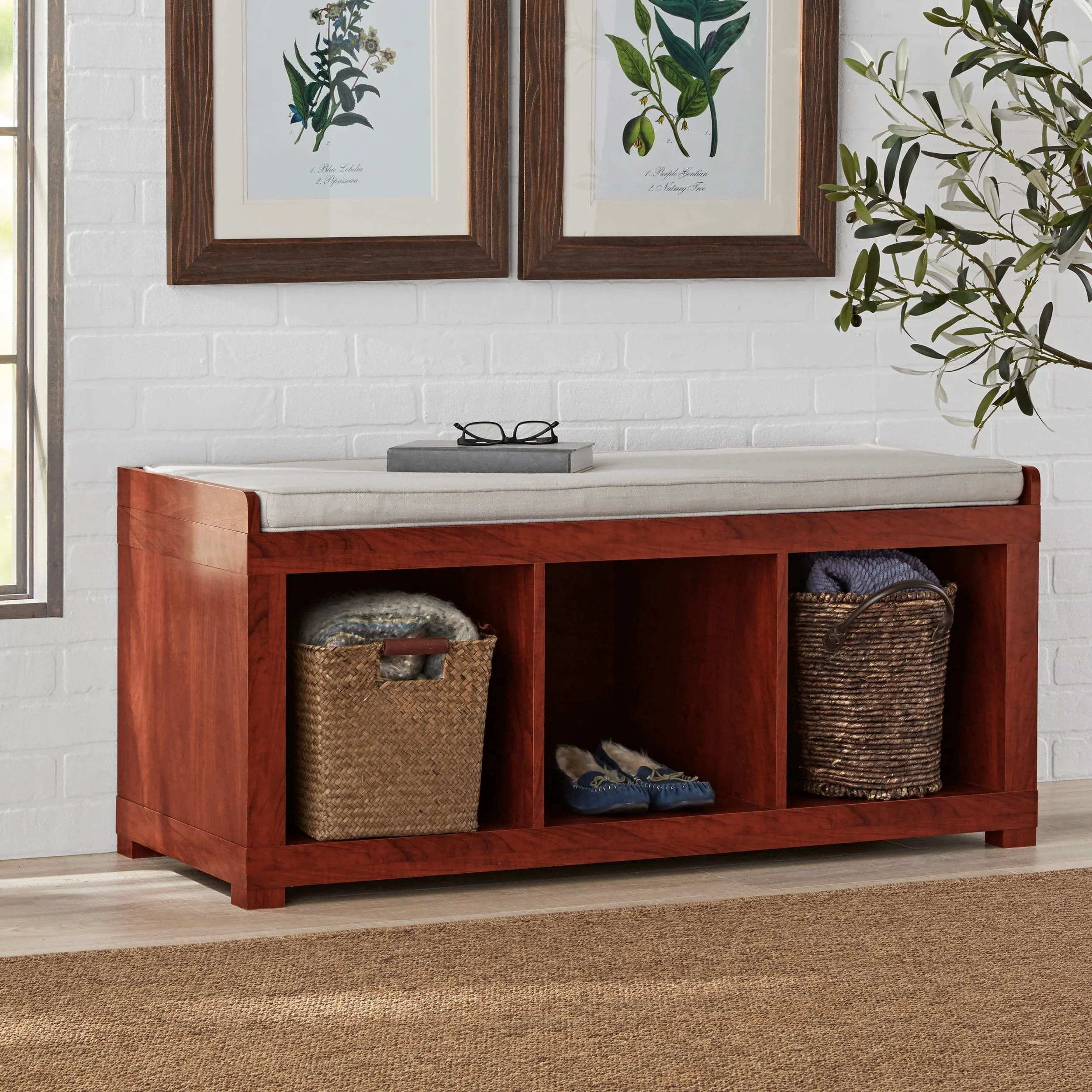 Better Homes & Gardens 3-Cube Storage Bench, Mahogany