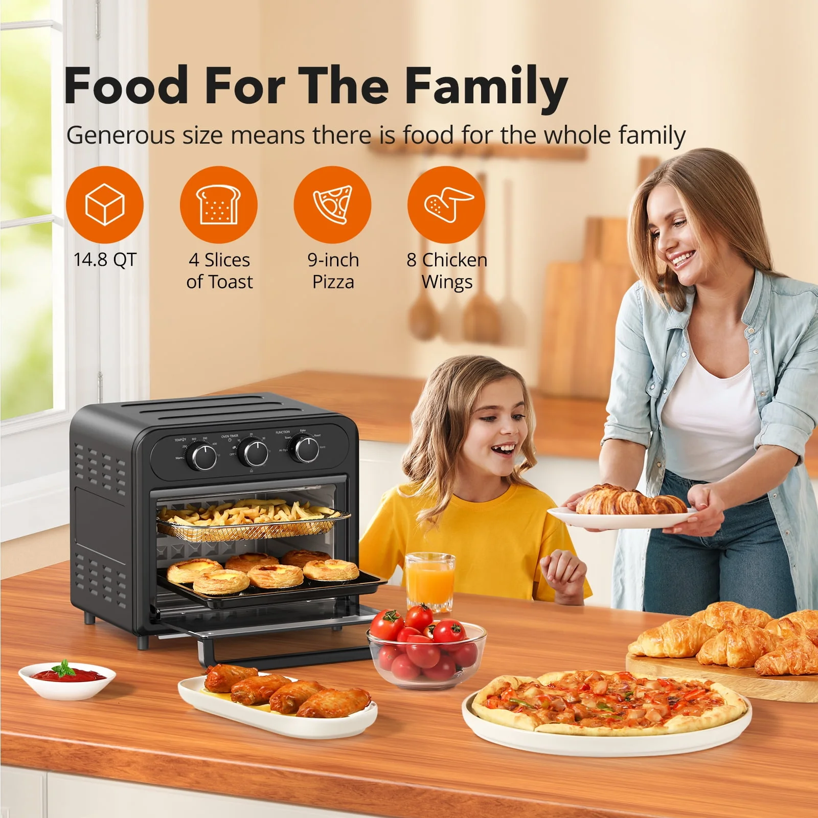 Taotronics Air Fryer | 1700W 14.8 Quart | 9 in 1 Air Fryer Oven | Oil - Less Cooker with Rotisserie Shaft
