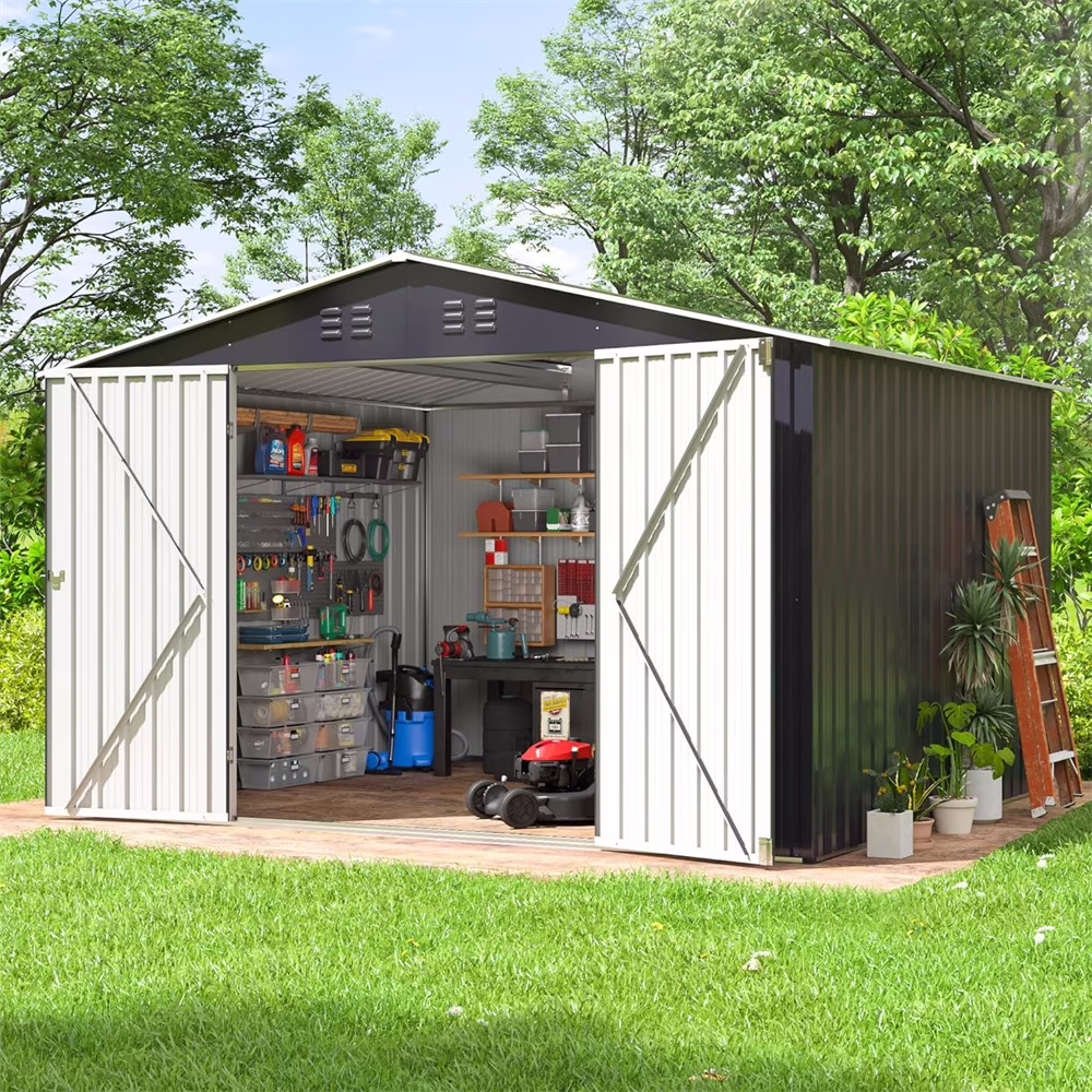 HighSound 6 x 8 FT Outdoor Storage Shed, Metal Garden Shed with with Updated Frame Structure, Tool Sheds for Backyard Garden Patio Lawn Grey