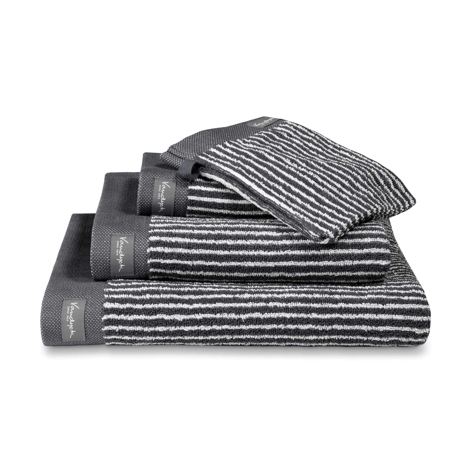 Washand Home Petit Ligne Off Black   Zwart   Grijs   Katoen