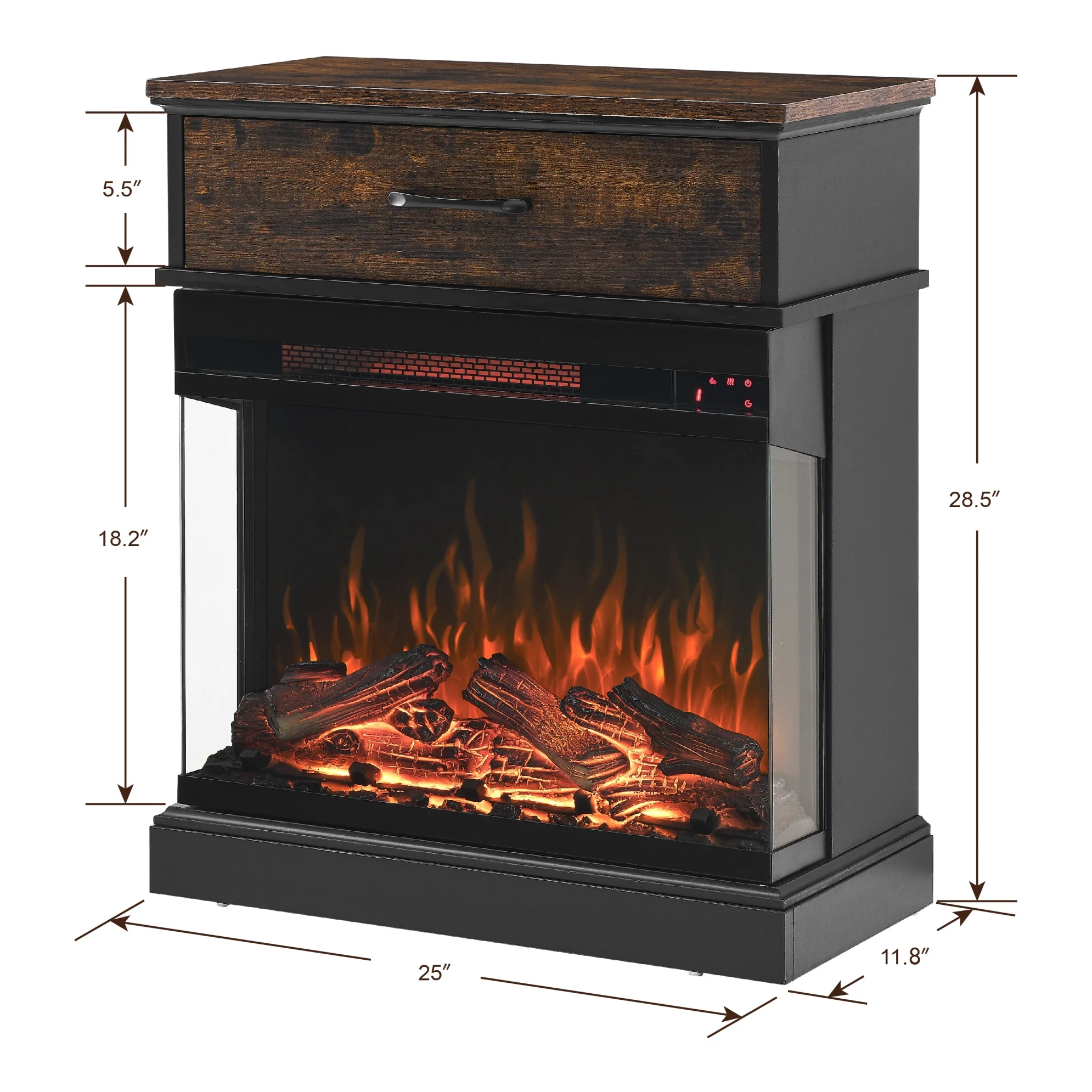 Electric Fireplace Stove, 1500W Wall Mountable Fireplace Heater Freestanding with 3-Sided View, 3D Flame Effect, Adjustable Brightness & Heating Mode, Overheat Protection, Thermostat