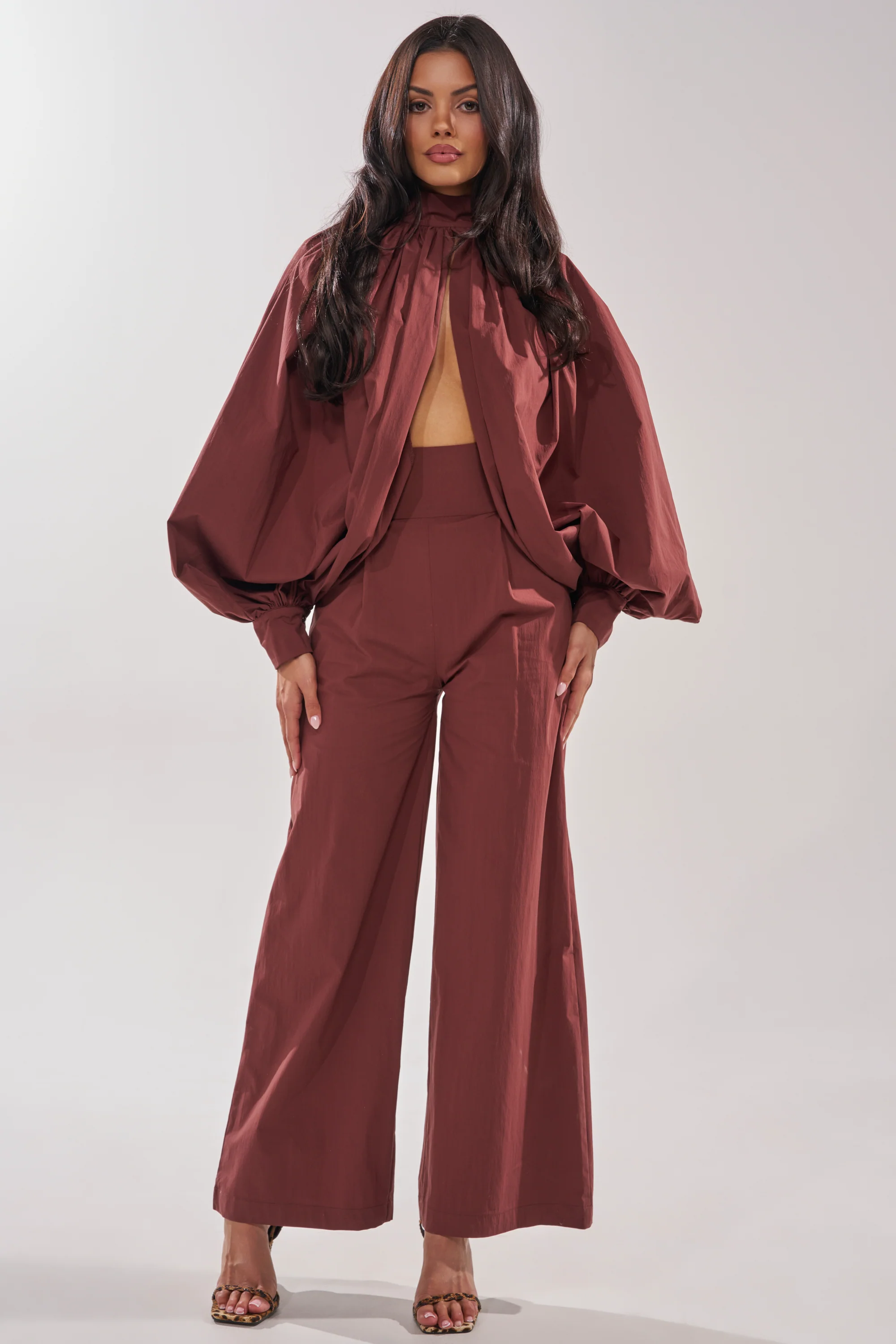 GOLD COAST WIDE LEG PALAZZO PANT IN BROWN - Akira Store