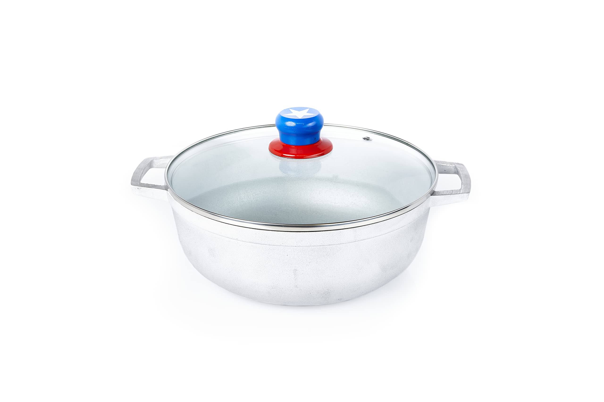 IMUSA Limited Edition Puerto Rico Boricua Themed Caldero 3.7qt with Glass Lid & Unique Knob,Silver
