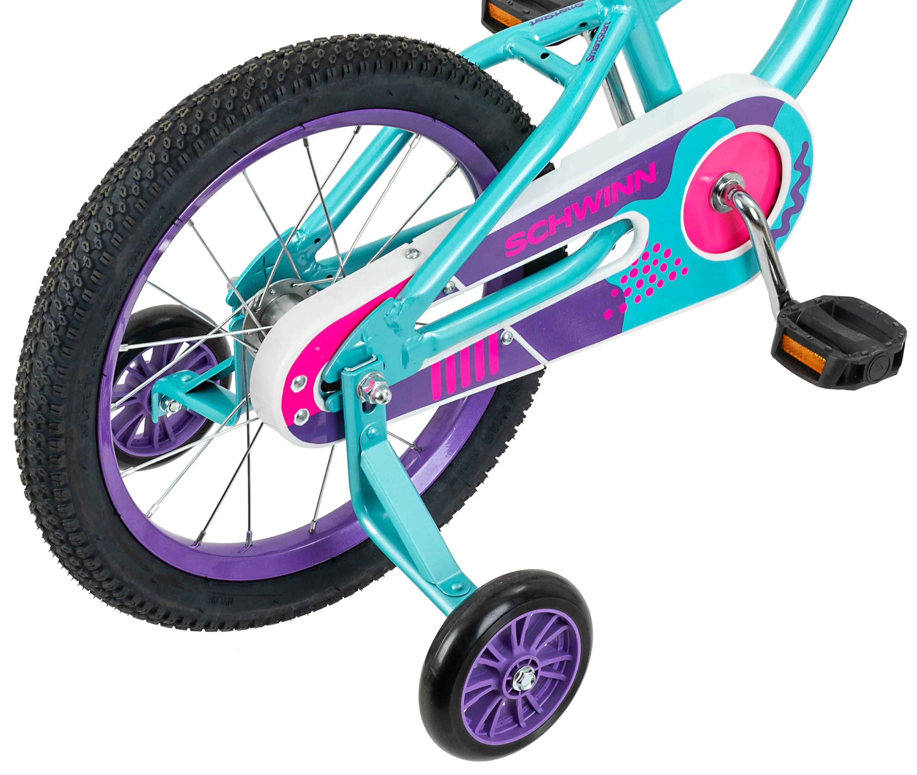 Schwinn Breeze 16 in Girls Kids Bike with Basket and Training Wheels, Ages 3 - 7, Teal and Purple