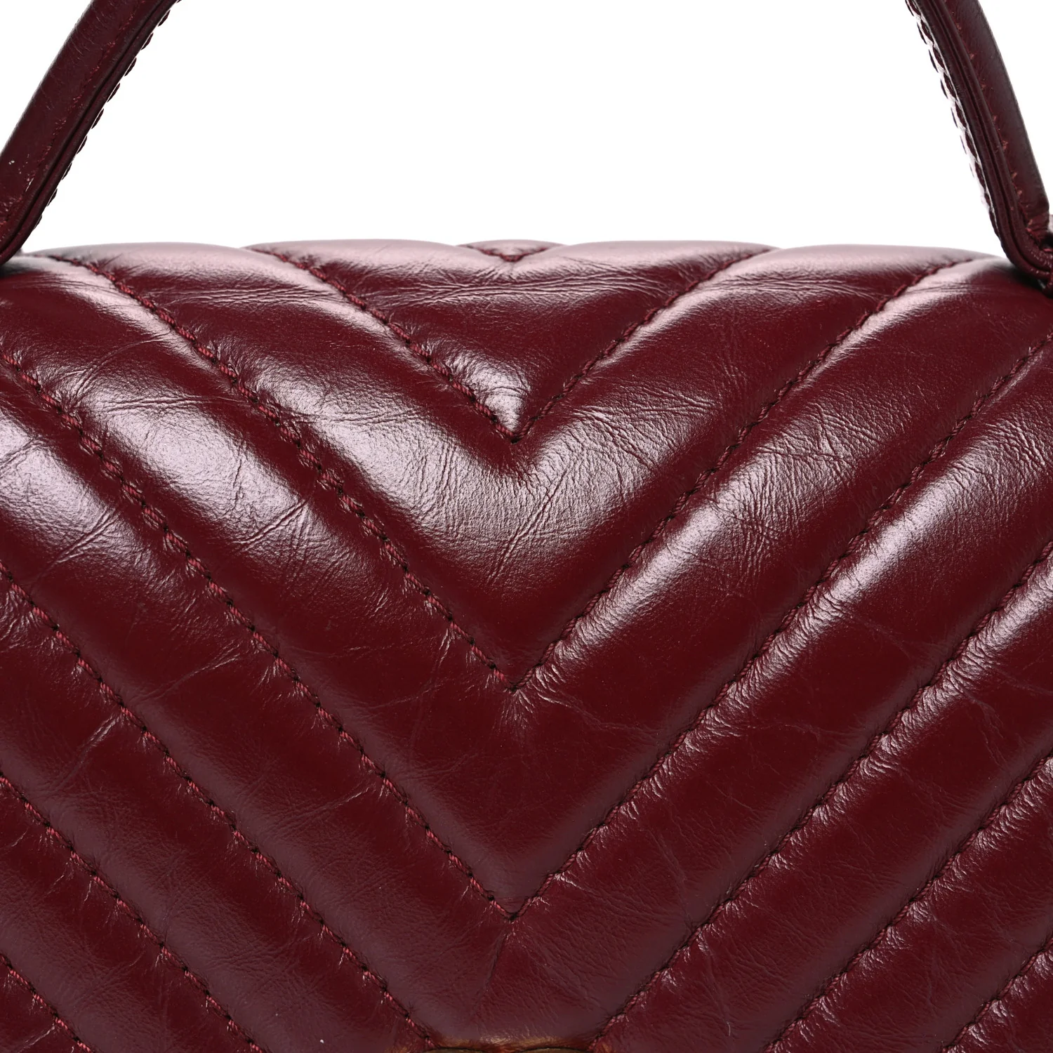 Calfskin Chevron Quilted Top Handle Flap Red