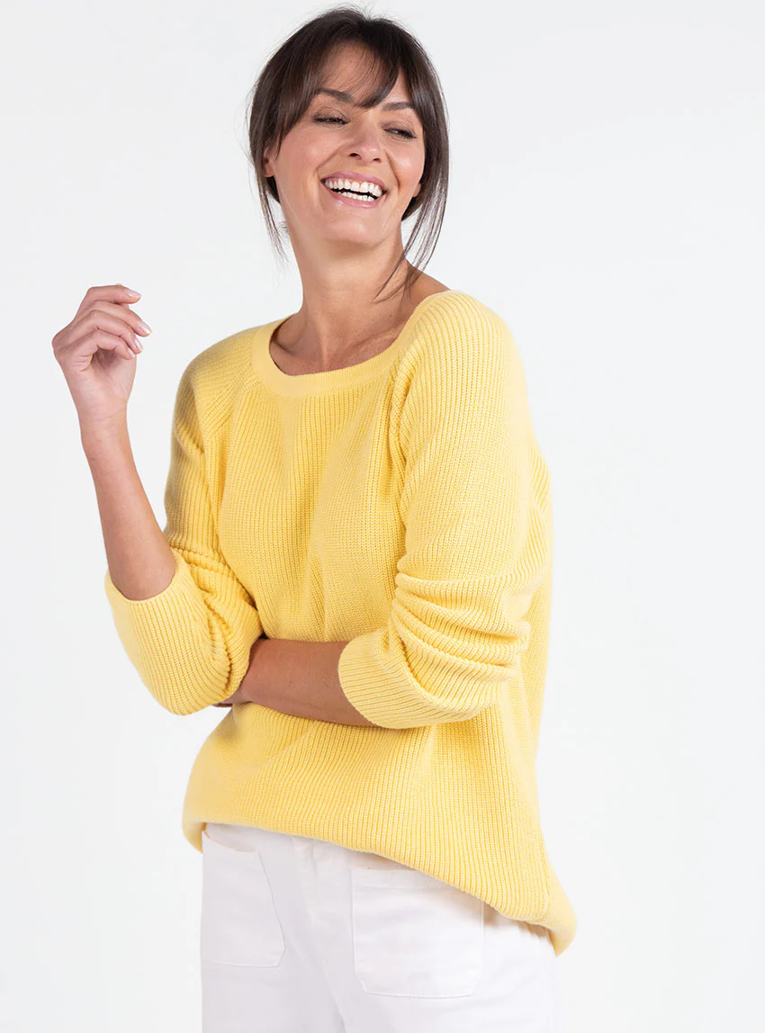 Pull femme en maille perlée coton jaune citron