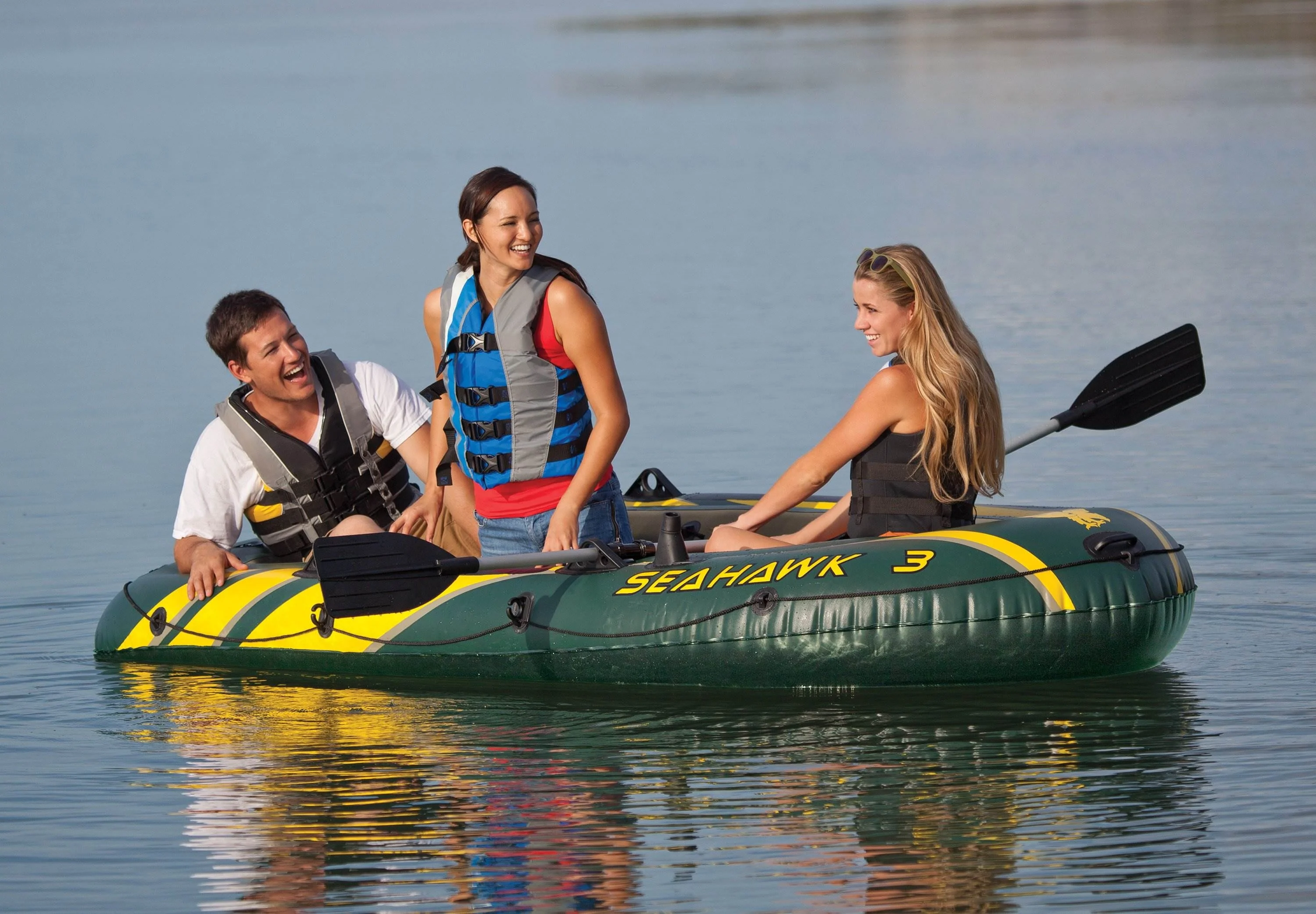 Seahawk 3 Person Inflatable Boat Set with Aluminum Oars Pump (2 Pack) - Image 4
