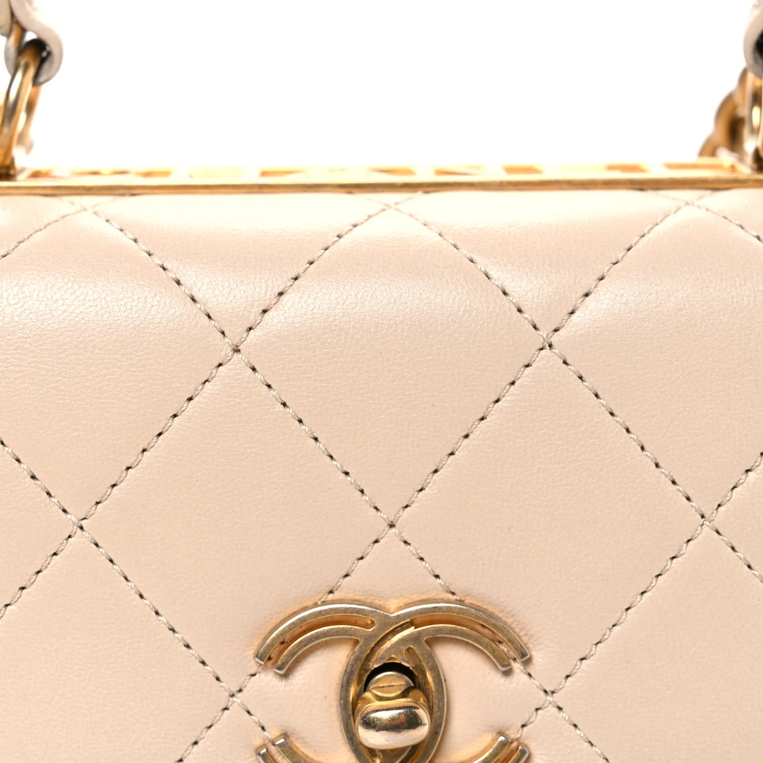 Lambskin Quilted Small Trendy Spirit Top Handle Bag Beige