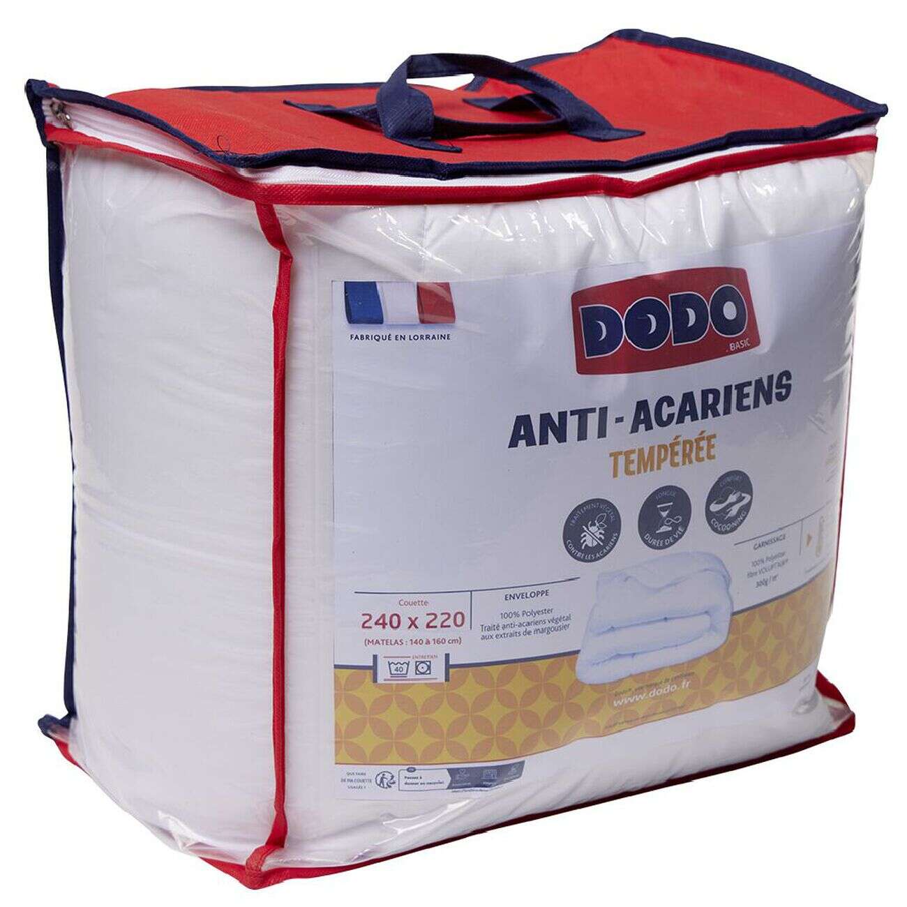 Couette tempérée DODO 2 personnes anti-acariens blanche 240x220cm