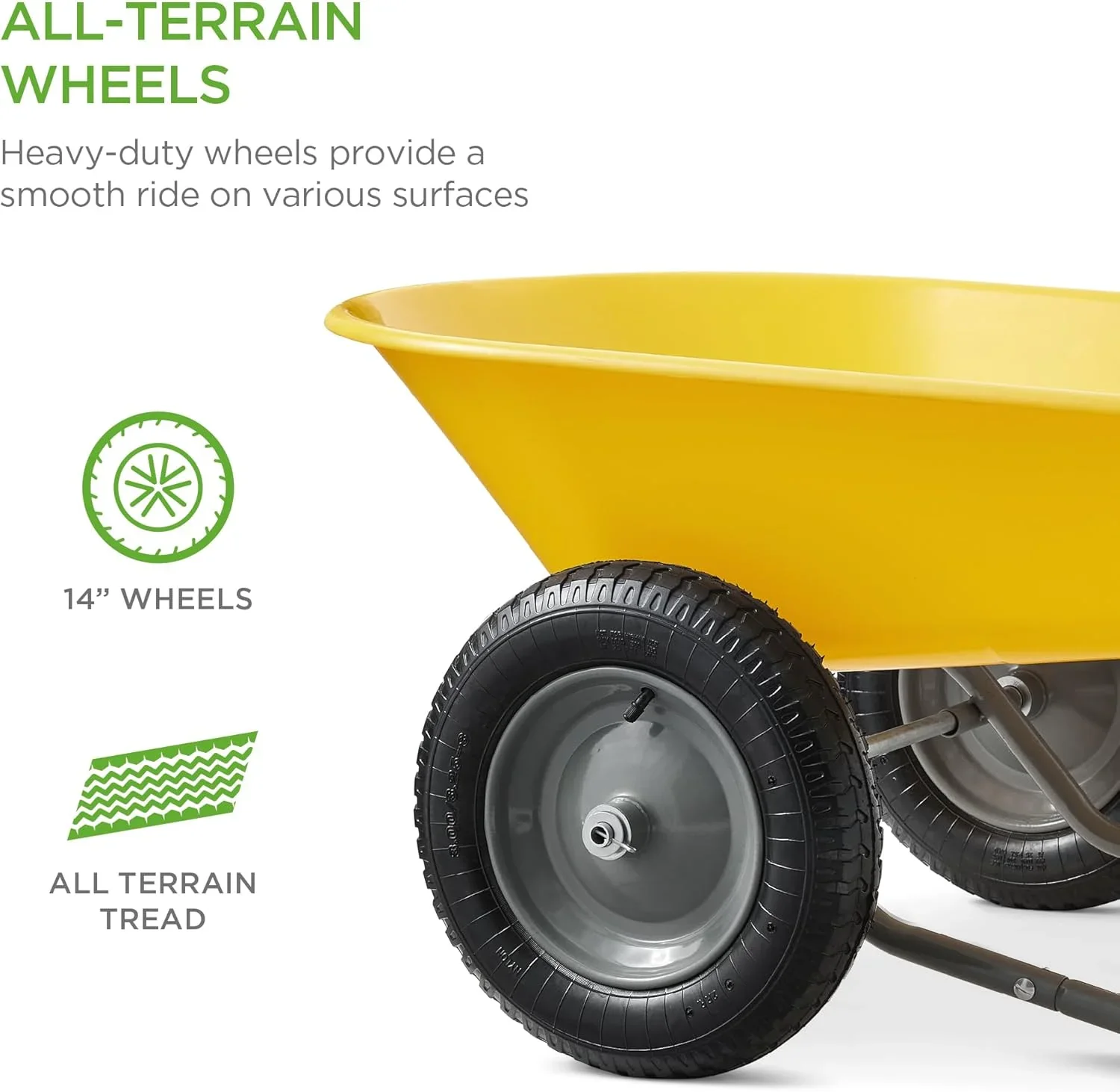SAZYY Heavy-Duty Dual-Wheel Home Utility Yard Wheelbarrow & Garden Cart with Built-in Stand �C Versatile Solution for Lawn Care, Gardening & Construction Tasks, Gray